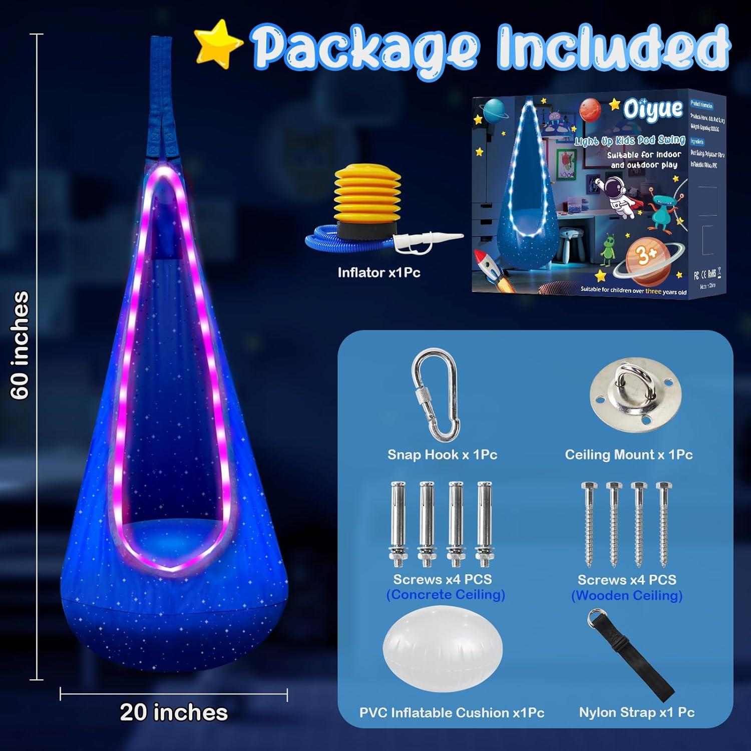 Columpio Pod Iluminado FNZU para Niños - Azul, Silla Hamaca