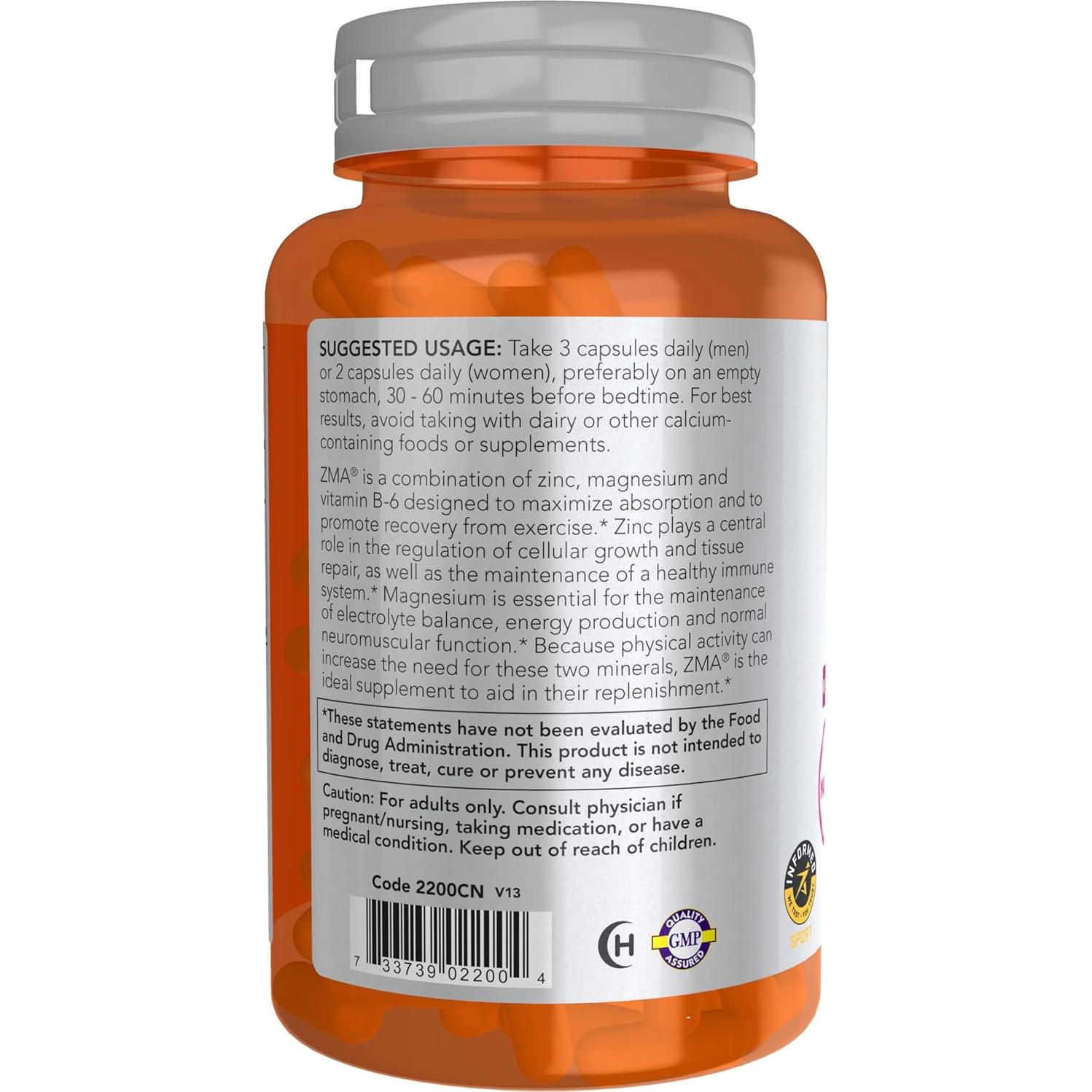 Suplemento ZMA NOW Sports 90 Cápsulas - Zinc, Magnesio, B-6