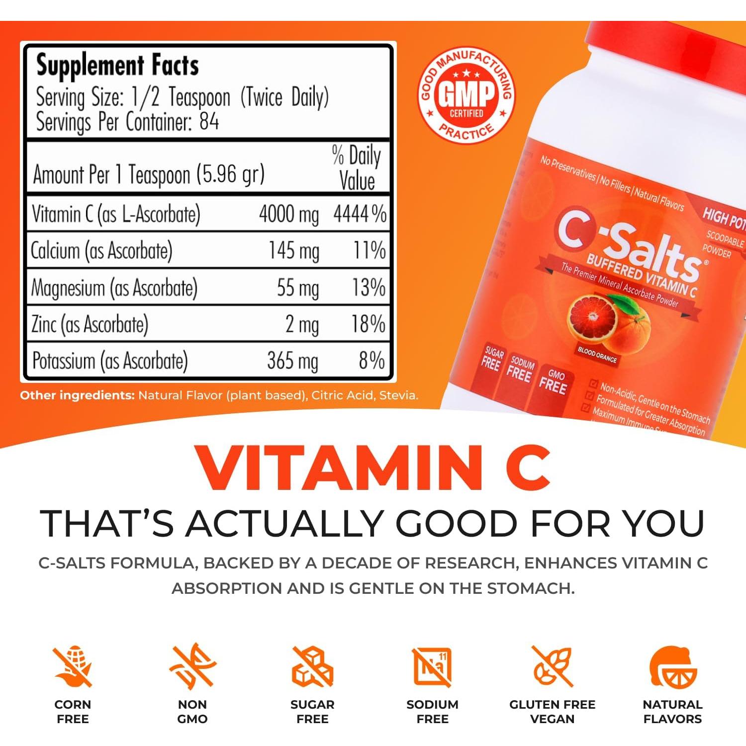 C-Salts Suplemento en Polvo de Vitamina C 226.8g - Naranja Sangre