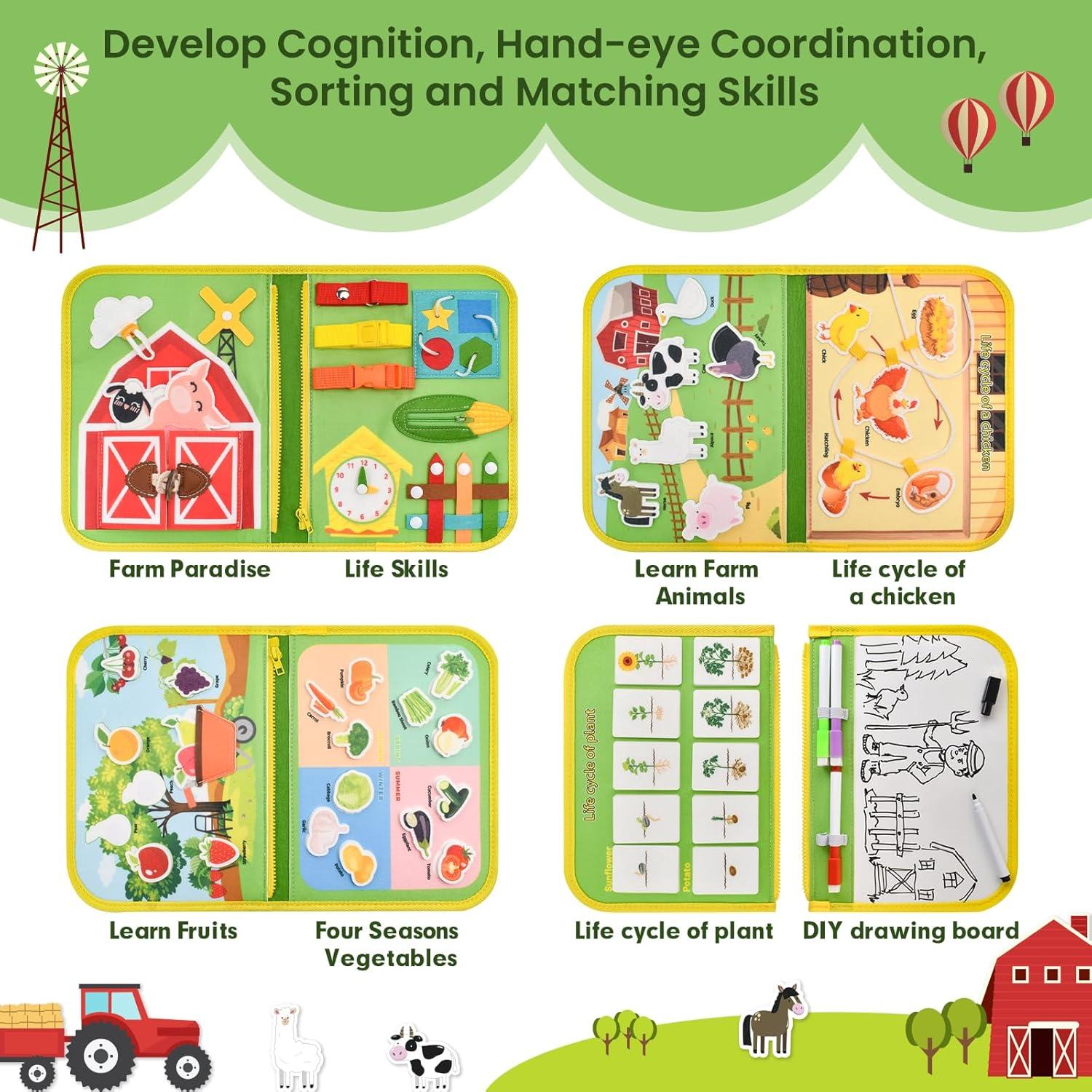 Tablero Ocupado Montessori Silouka 8 Páginas Granja Verde