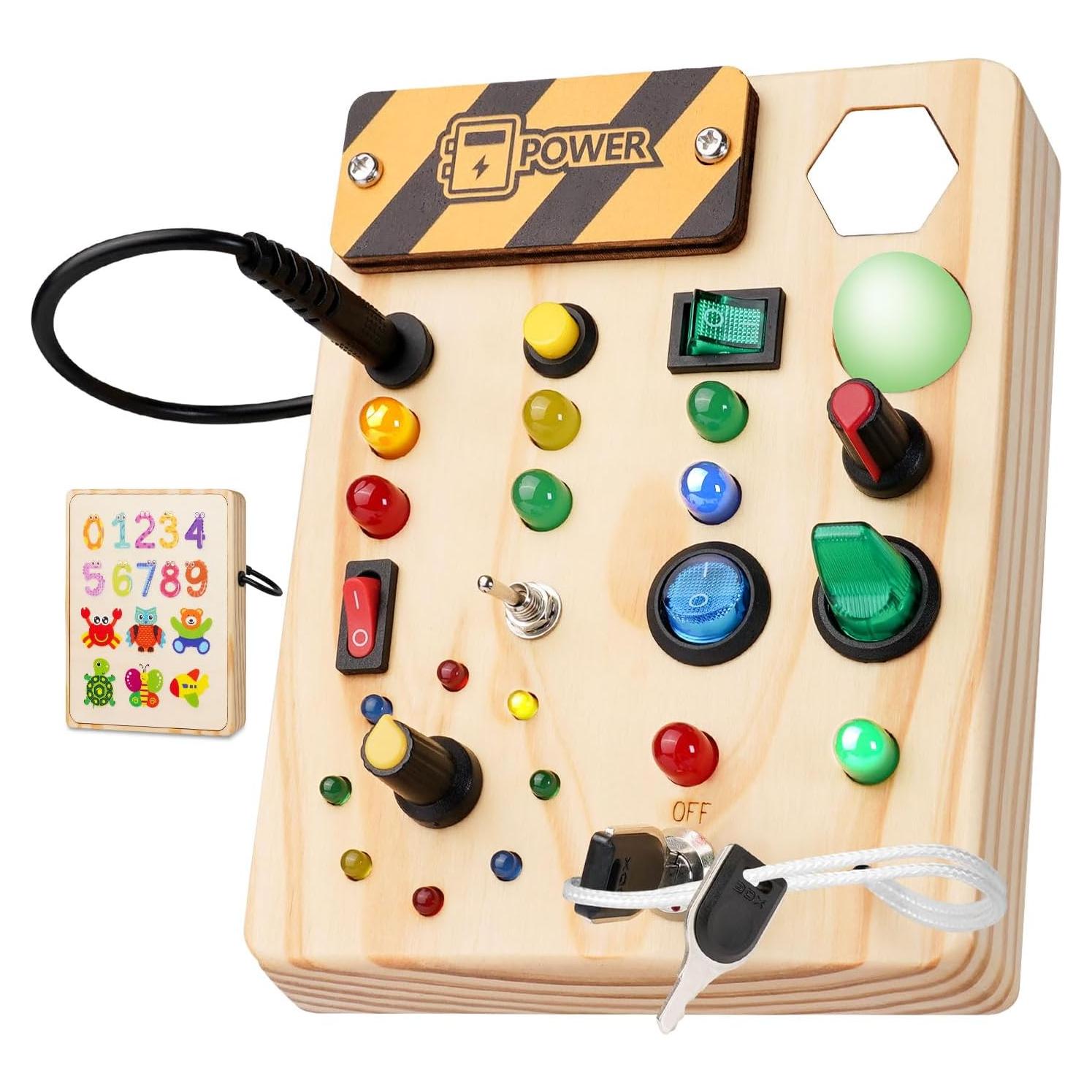 Busy Board Montessori Sabdrau: Juguete Sensorial de Madera LED