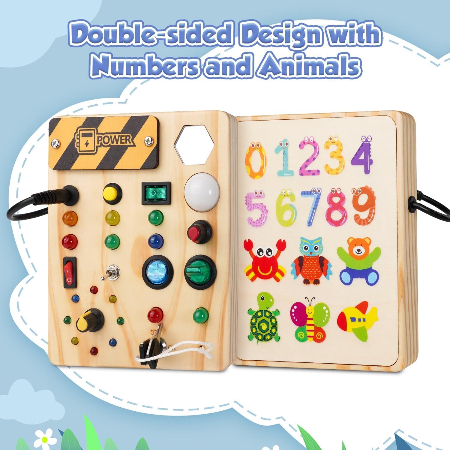 Busy Board Montessori Sabdrau: Juguete Sensorial de Madera LED