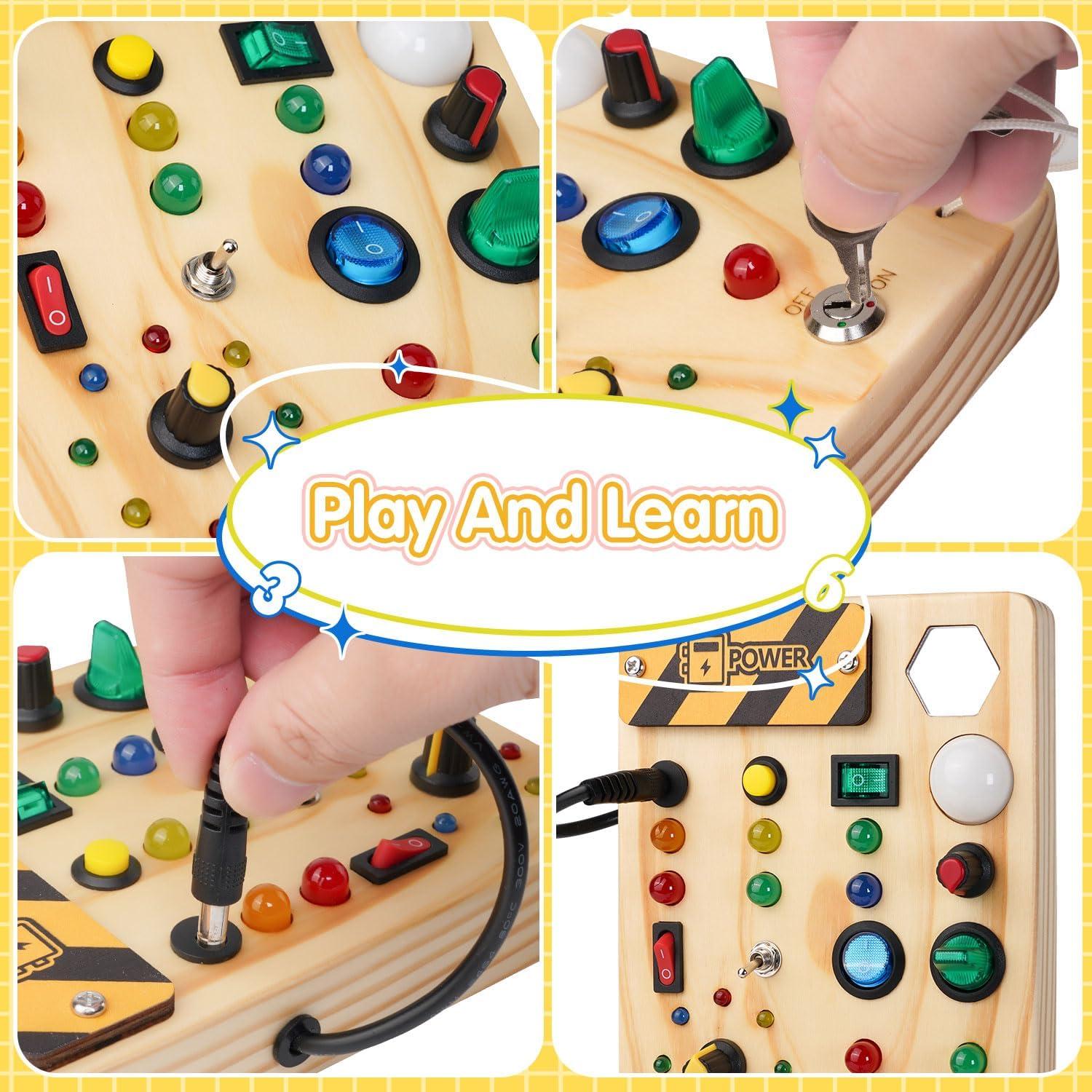 Busy Board Montessori Sabdrau: Juguete Sensorial de Madera LED