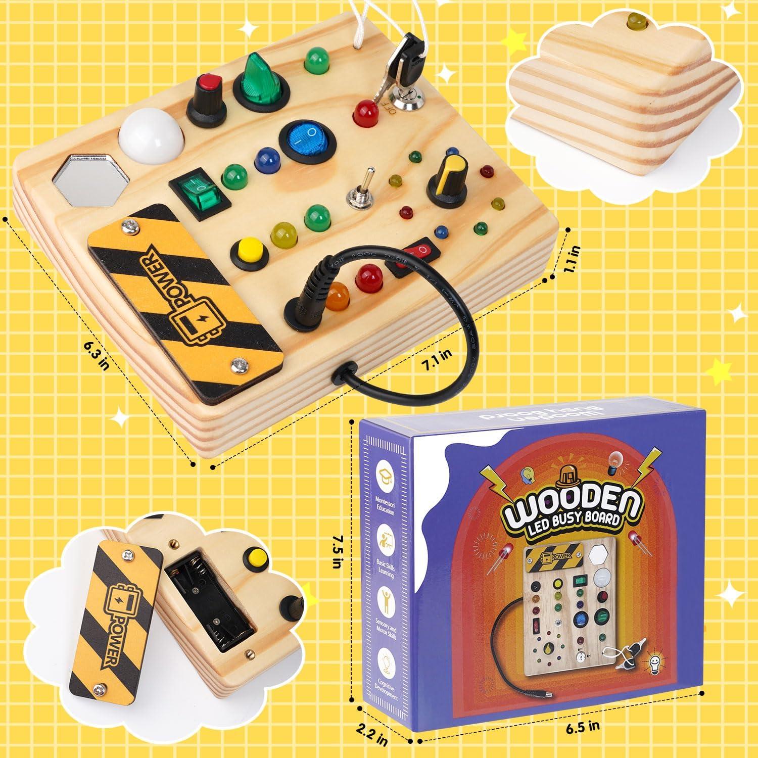 Busy Board Montessori Sabdrau: Juguete Sensorial de Madera LED