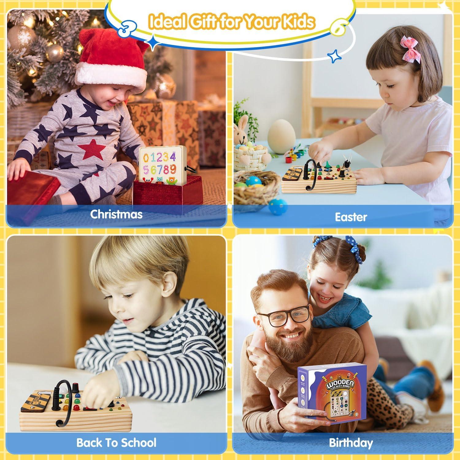 Busy Board Montessori Sabdrau: Juguete Sensorial de Madera LED