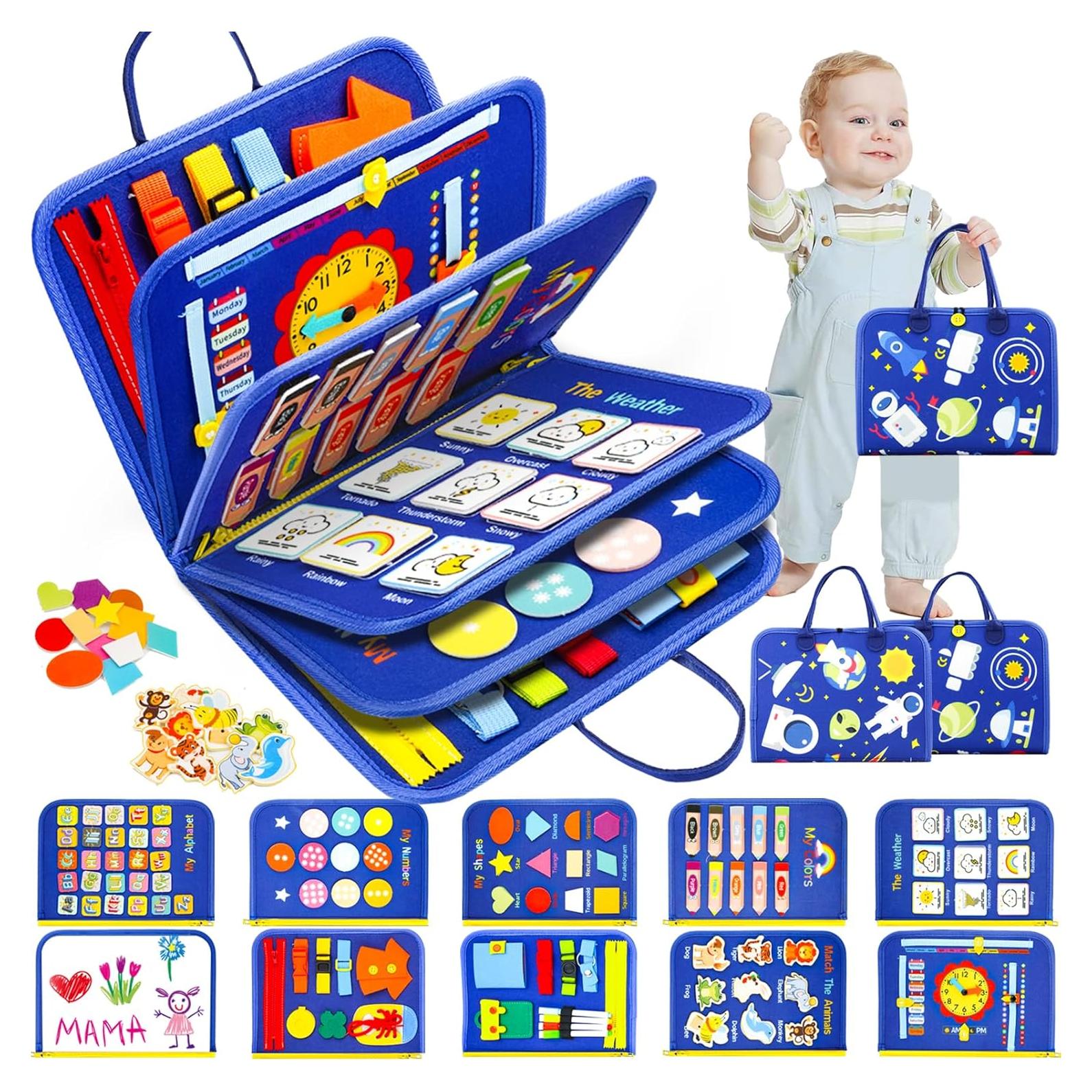 Busy Board, Montessori Toys for 1 2 3 Year Old - Toddler Toys for Ages 2-4 Boy Birthday Gift, Busy Book for toddlers 1-3, Toddler Learning Activities, Educational Learning Toy for Airplane Car Travel