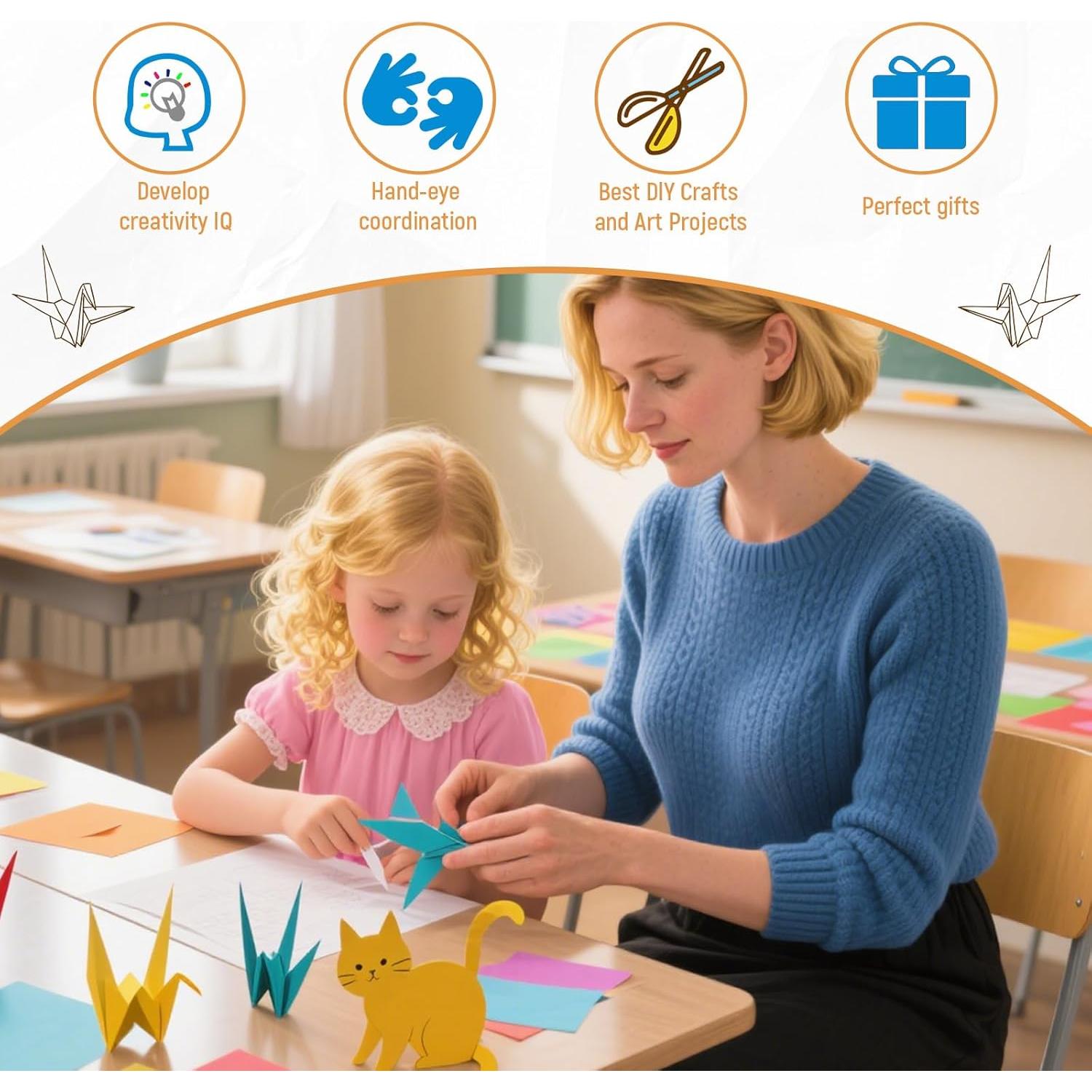 300 Hojas de Papel Origami SiluFlorid 6x6 cm Doble Cara