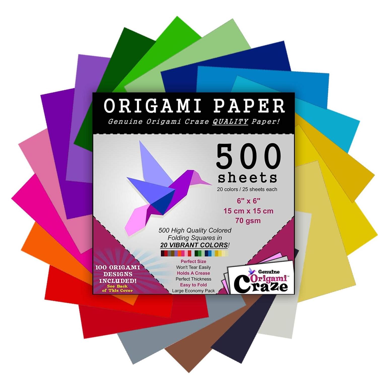 Papel de Origami 500 Hojas 15x15 cm Origami Craze 20 Colores