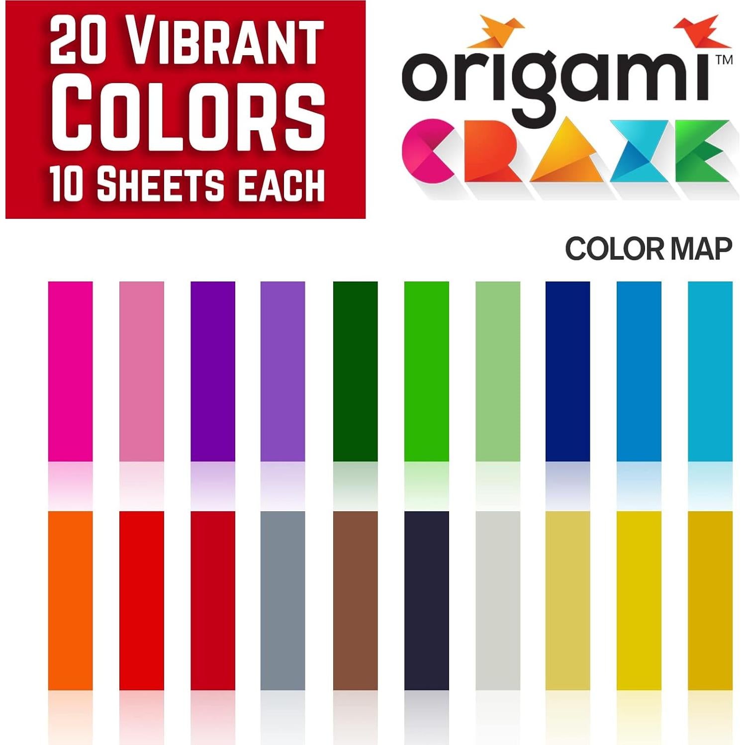 Papel de Origami 500 Hojas 15x15 cm Origami Craze 20 Colores