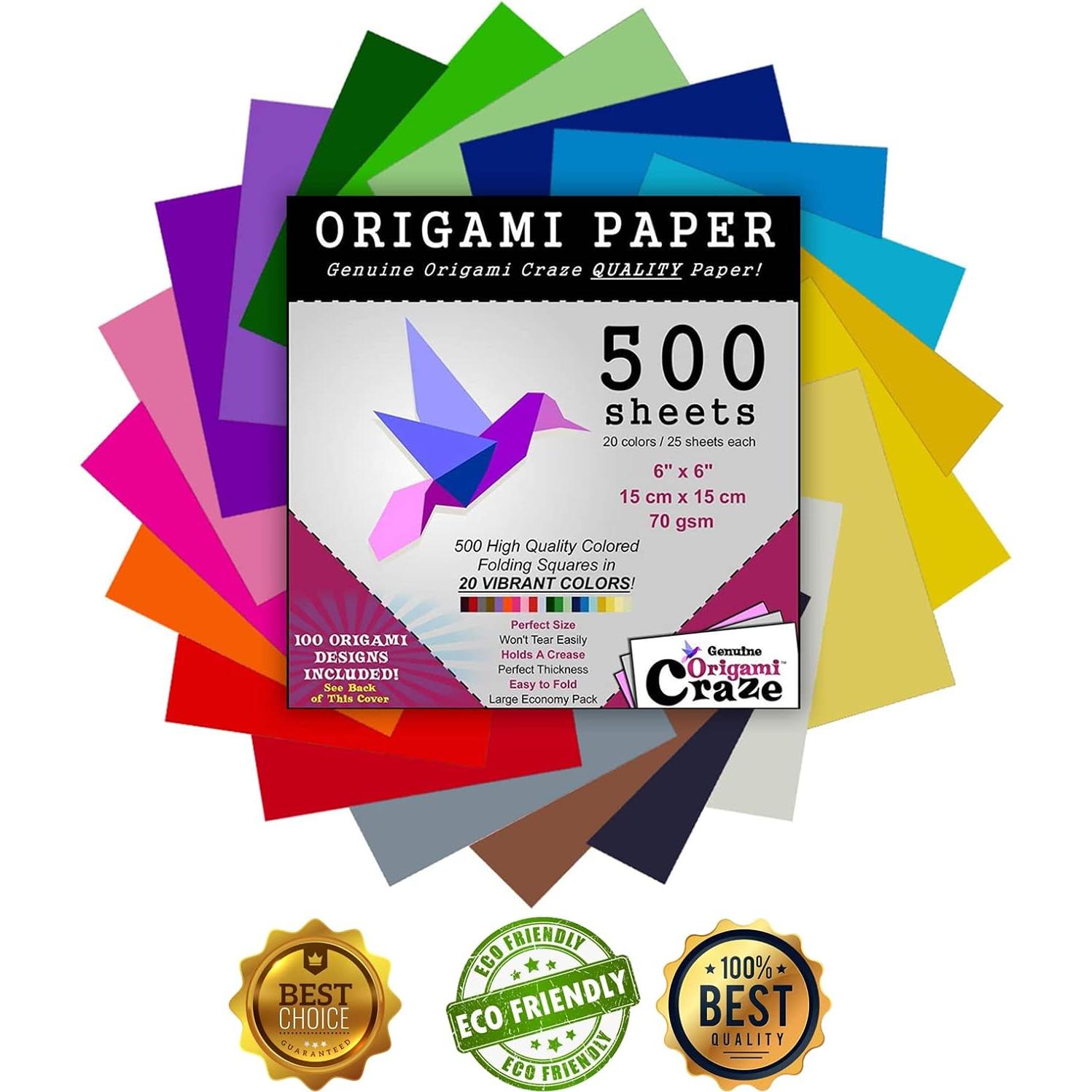 Papel de Origami 500 Hojas 15x15 cm Origami Craze 20 Colores