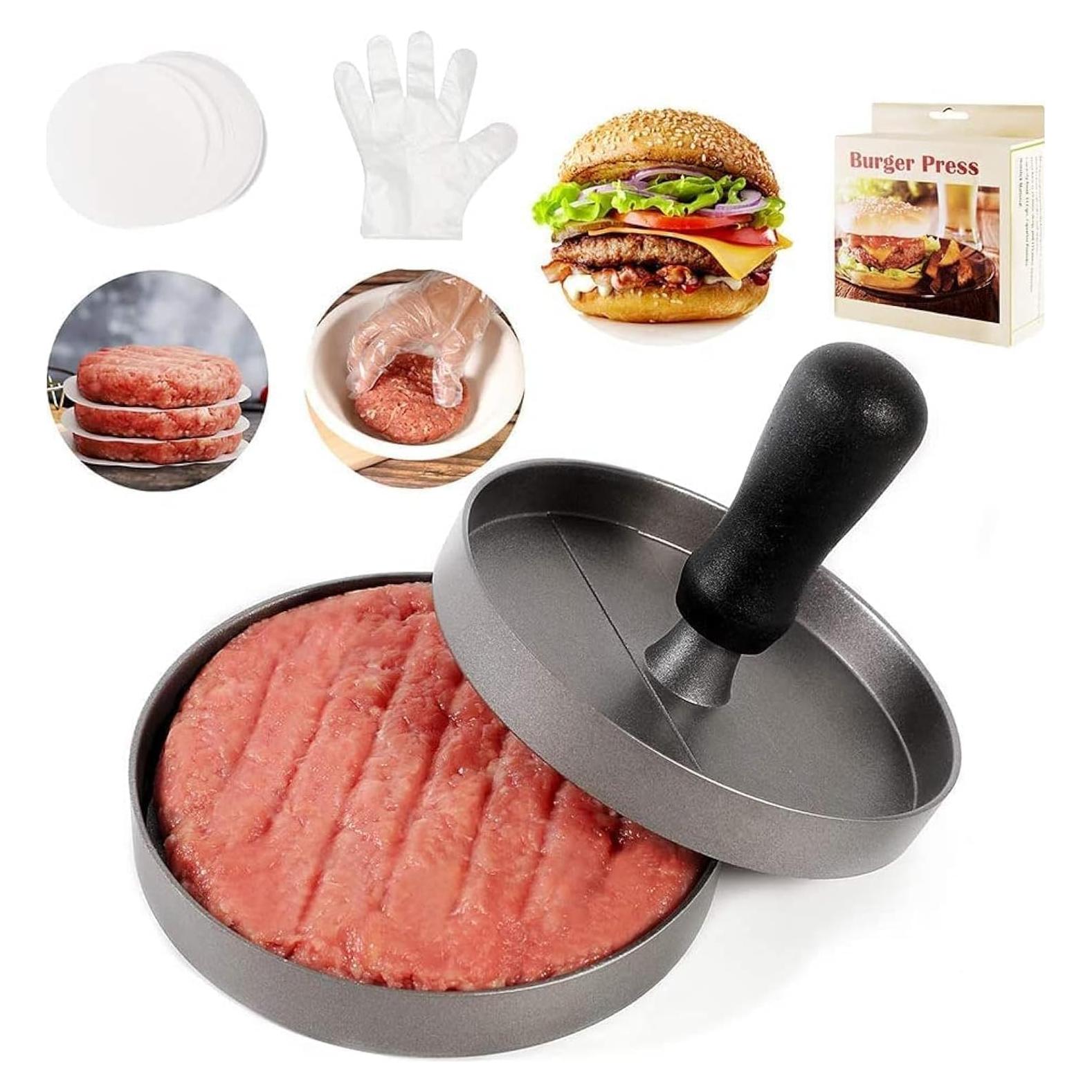 Prensa de Hamburguesas BUDOBEG Aluminio 11.4 cm con Accesorios