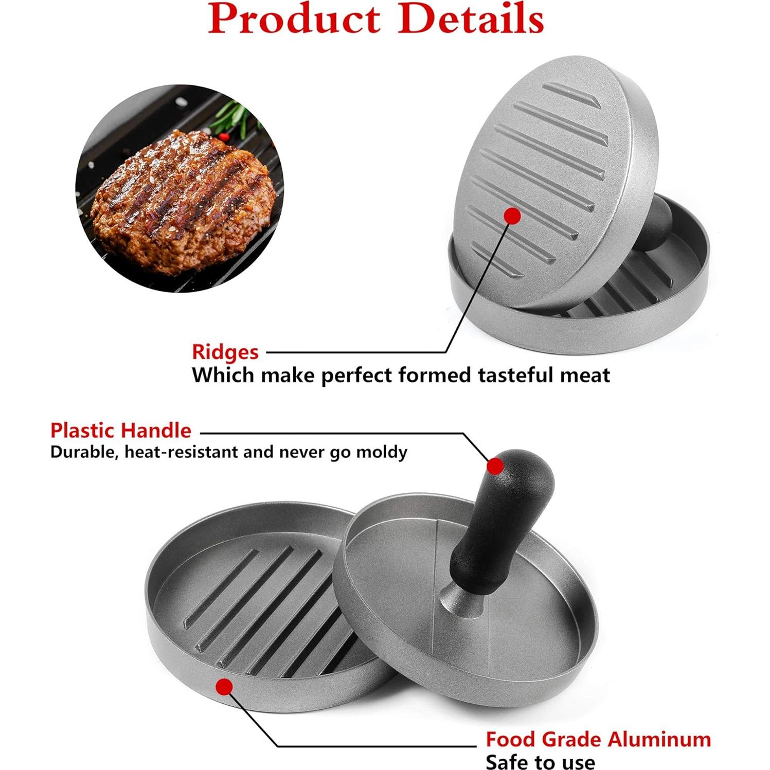 Prensa de Hamburguesas BUDOBEG Aluminio 11.4 cm con Accesorios