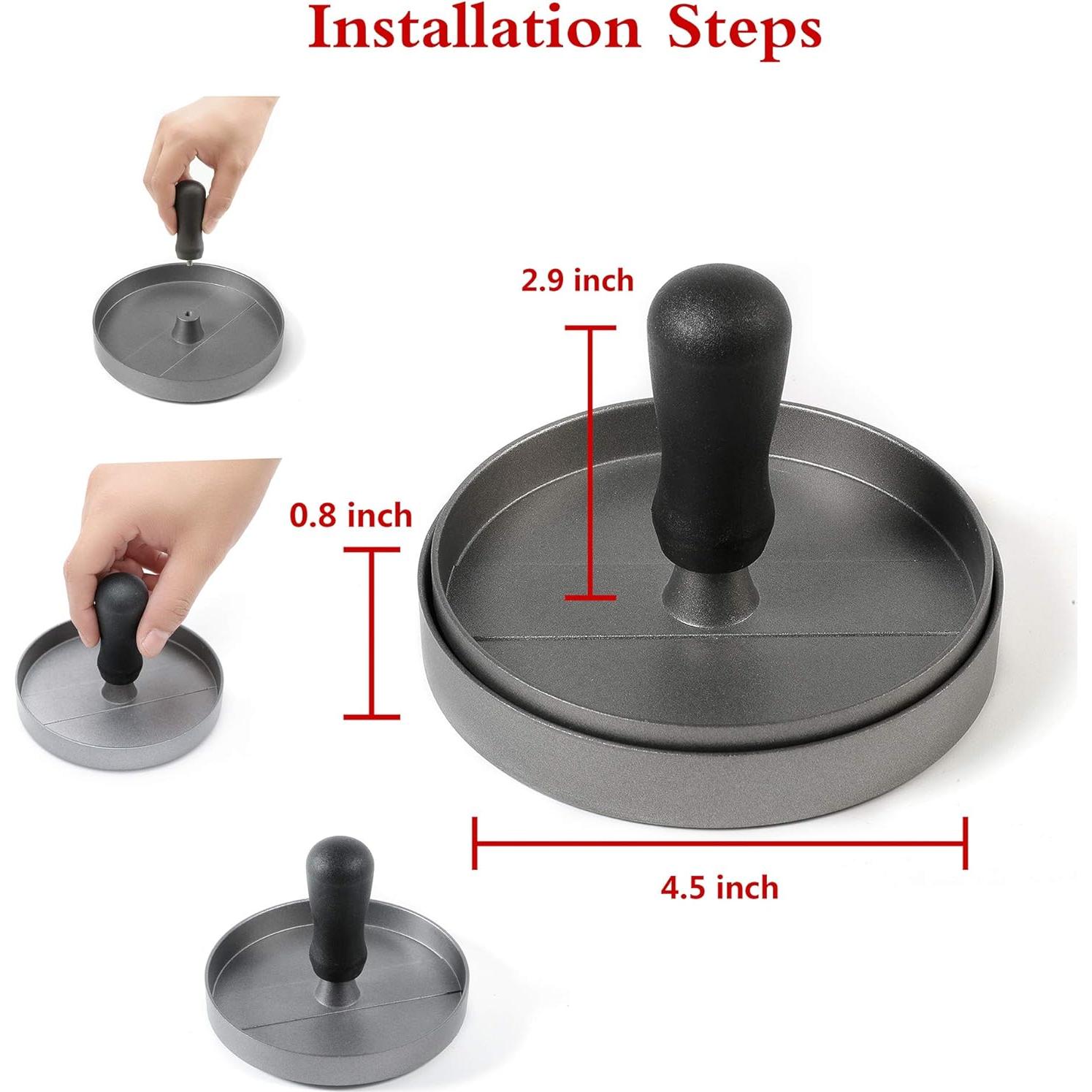 Prensa de Hamburguesas BUDOBEG Aluminio 11.4 cm con Accesorios