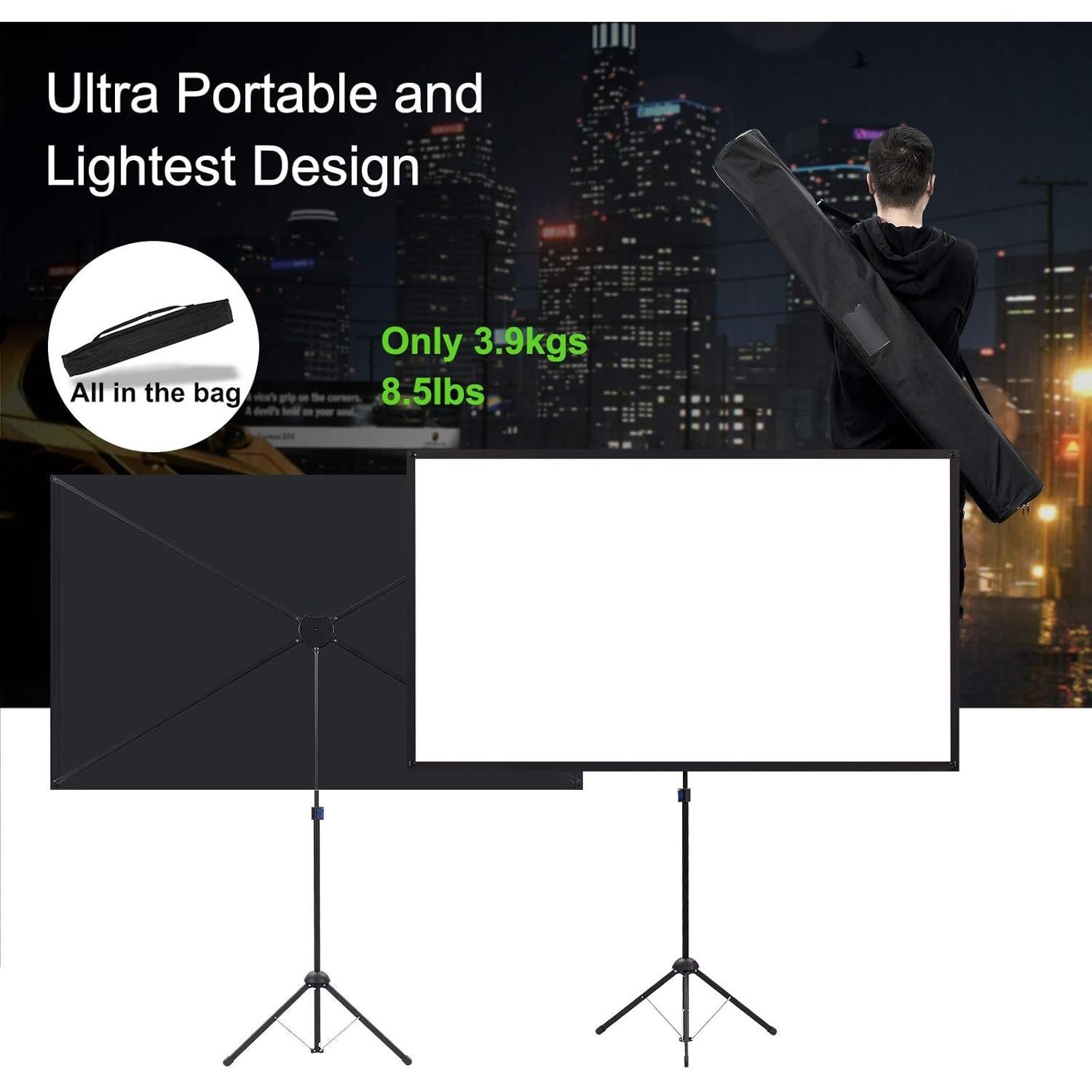 Pantalla de Proyector Portátil 80" Excelimage 16:9 Fibra de Vidrio