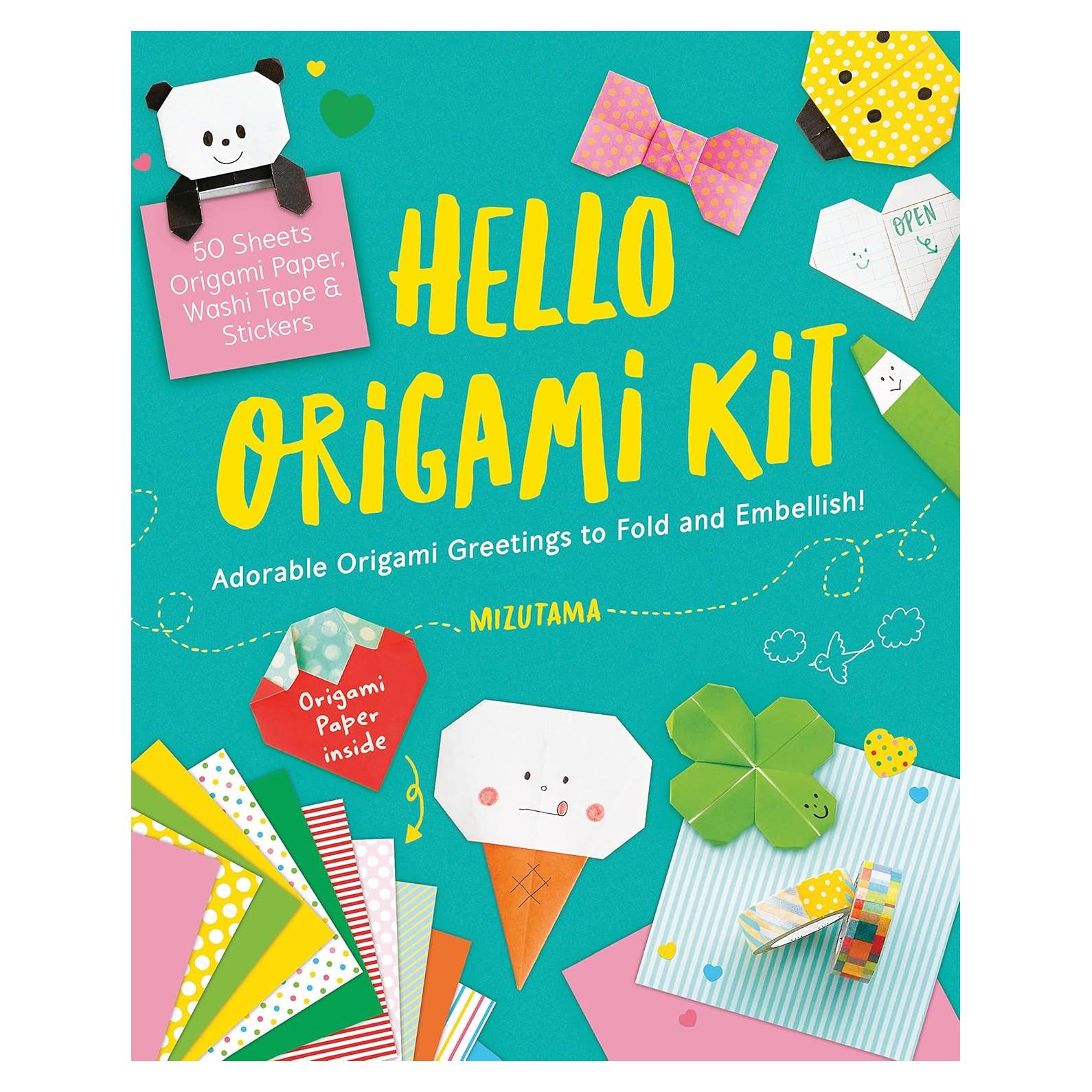 Hello Origami Kit: Adorable Origami Greetings to Fold and Embellish, Includes Paper, Washi Tape & Stickers