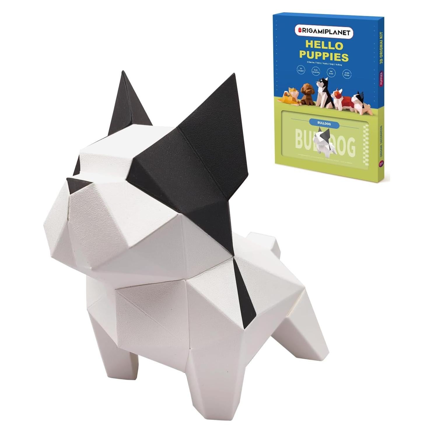 Kit de Manualidades Origami 3D Bulldog ORIGAMIPLANET - Papel Pre-Cortado