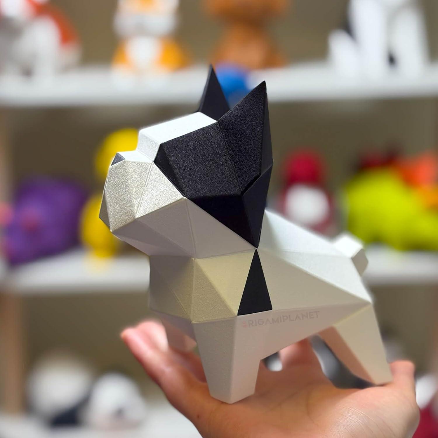 Kit de Manualidades Origami 3D Bulldog ORIGAMIPLANET - Papel Pre-Cortado