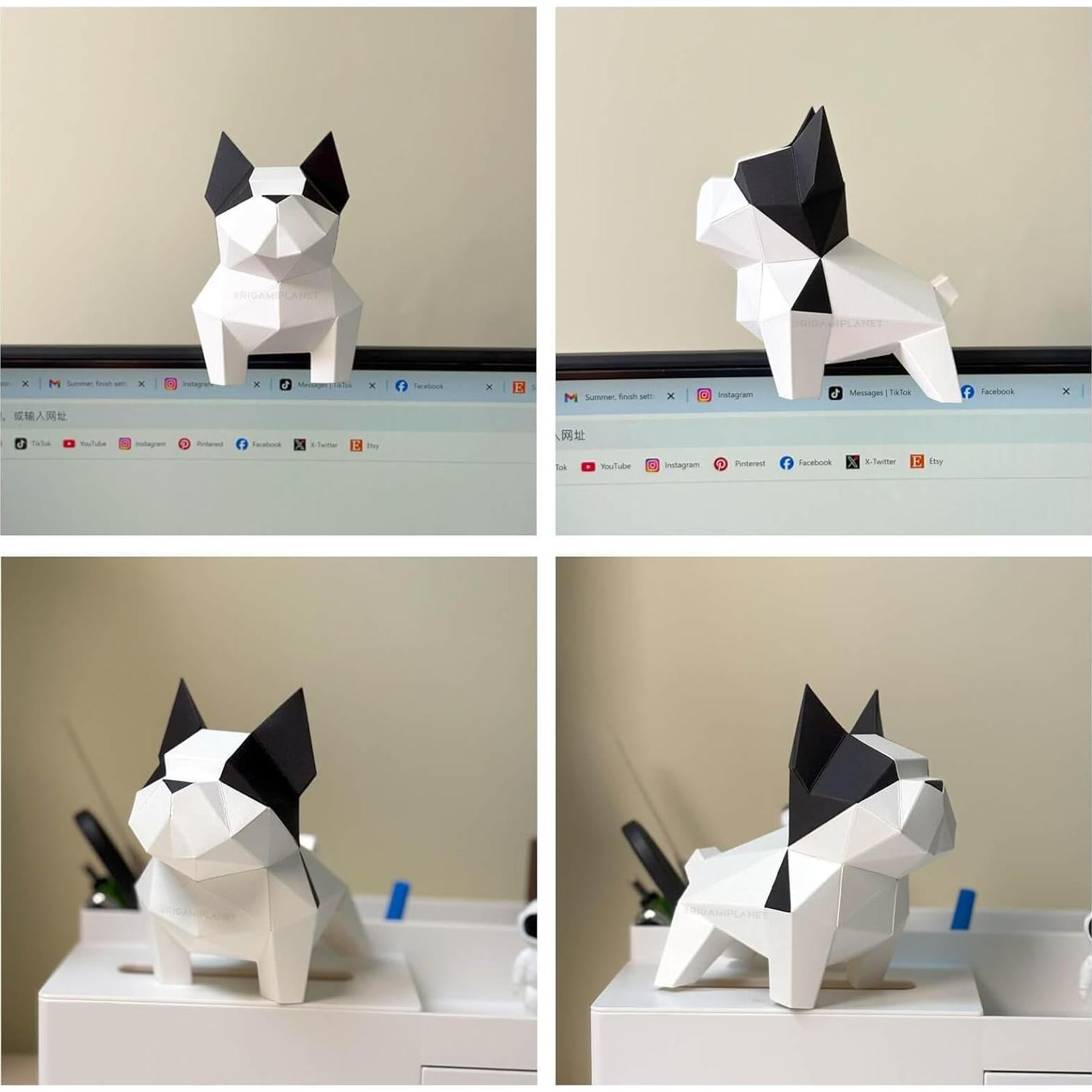 Kit de Manualidades Origami 3D Bulldog ORIGAMIPLANET - Papel Pre-Cortado