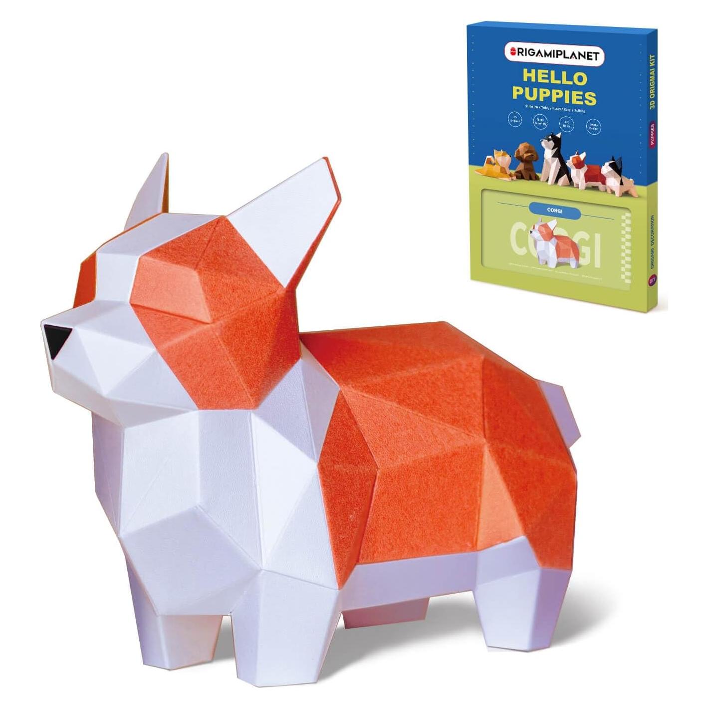 Kit de Manualidades Origami 3D Corgi ORIGAMIPLANET - Papel Pre-Cortado