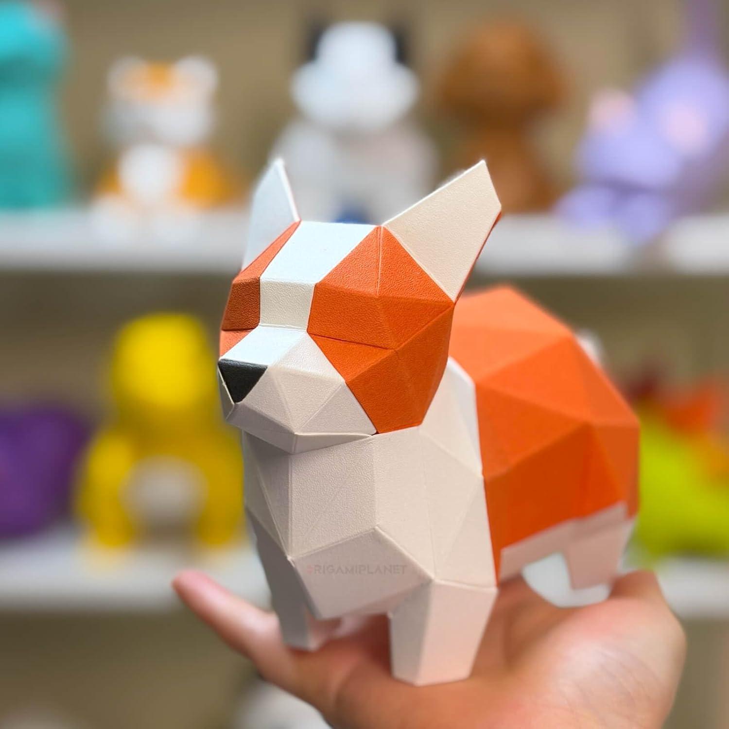 Kit de Manualidades Origami 3D Corgi ORIGAMIPLANET - Papel Pre-Cortado
