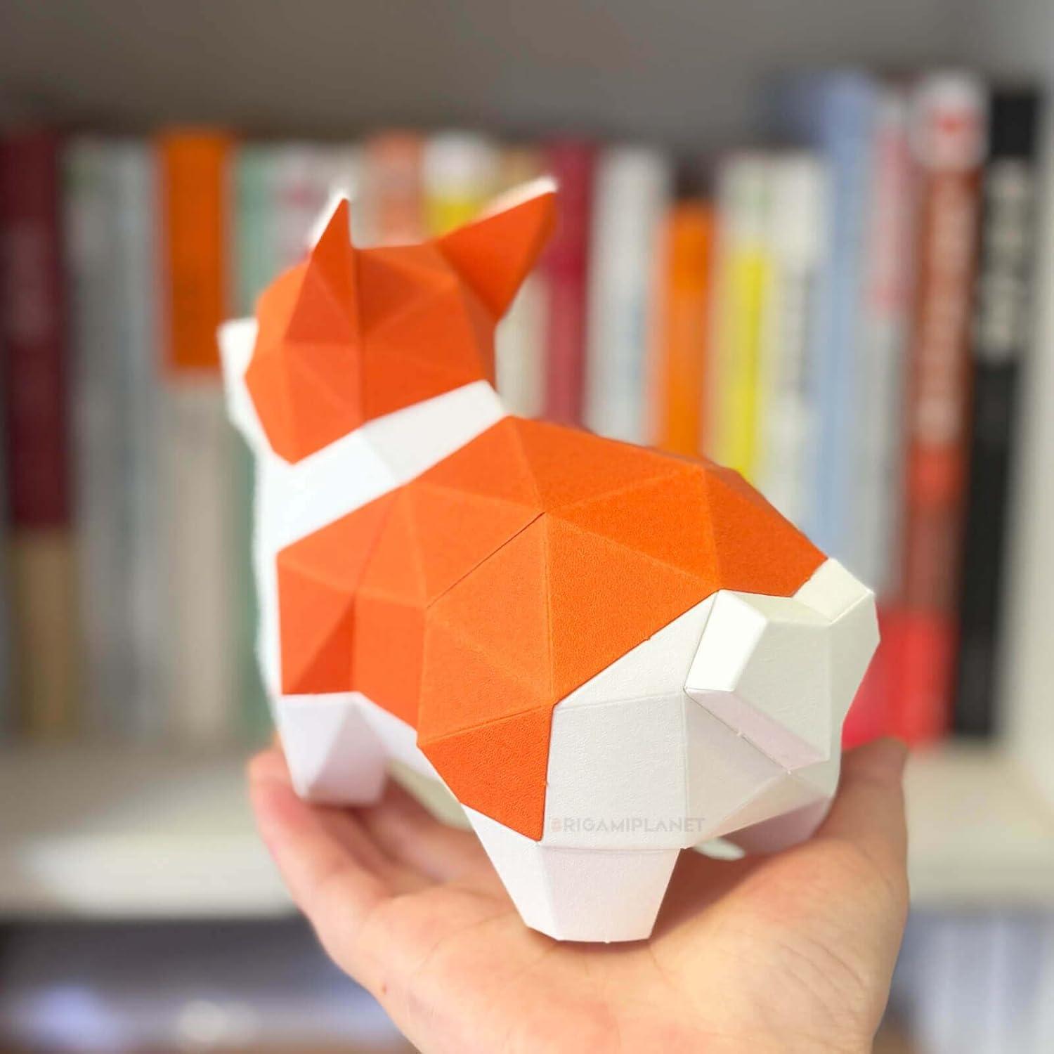 Kit de Manualidades Origami 3D Corgi ORIGAMIPLANET - Papel Pre-Cortado