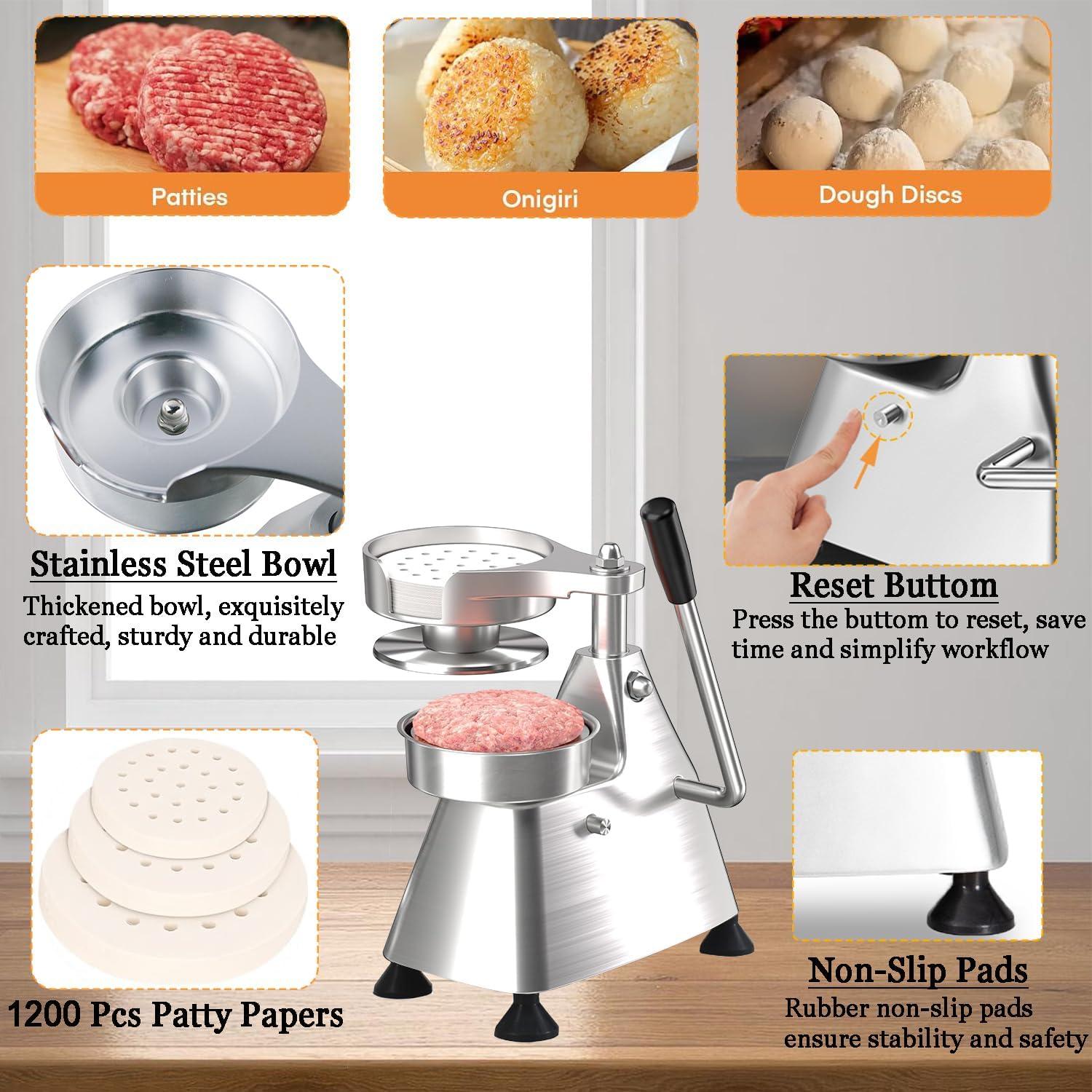 Prensa de Hamburguesas Comercial CTJ 3-en-1 Acero Inoxidable 4-6"