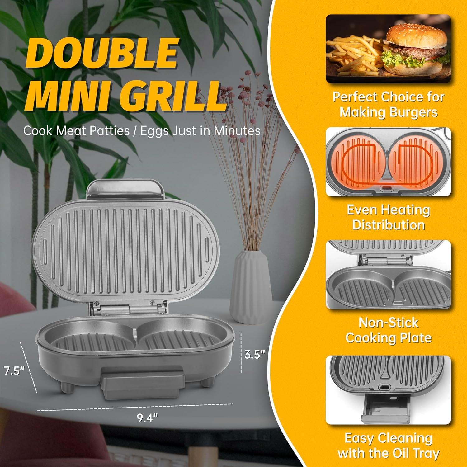 Hacedor de Grill Mini Doble FineMade 750W Acero Inoxidable