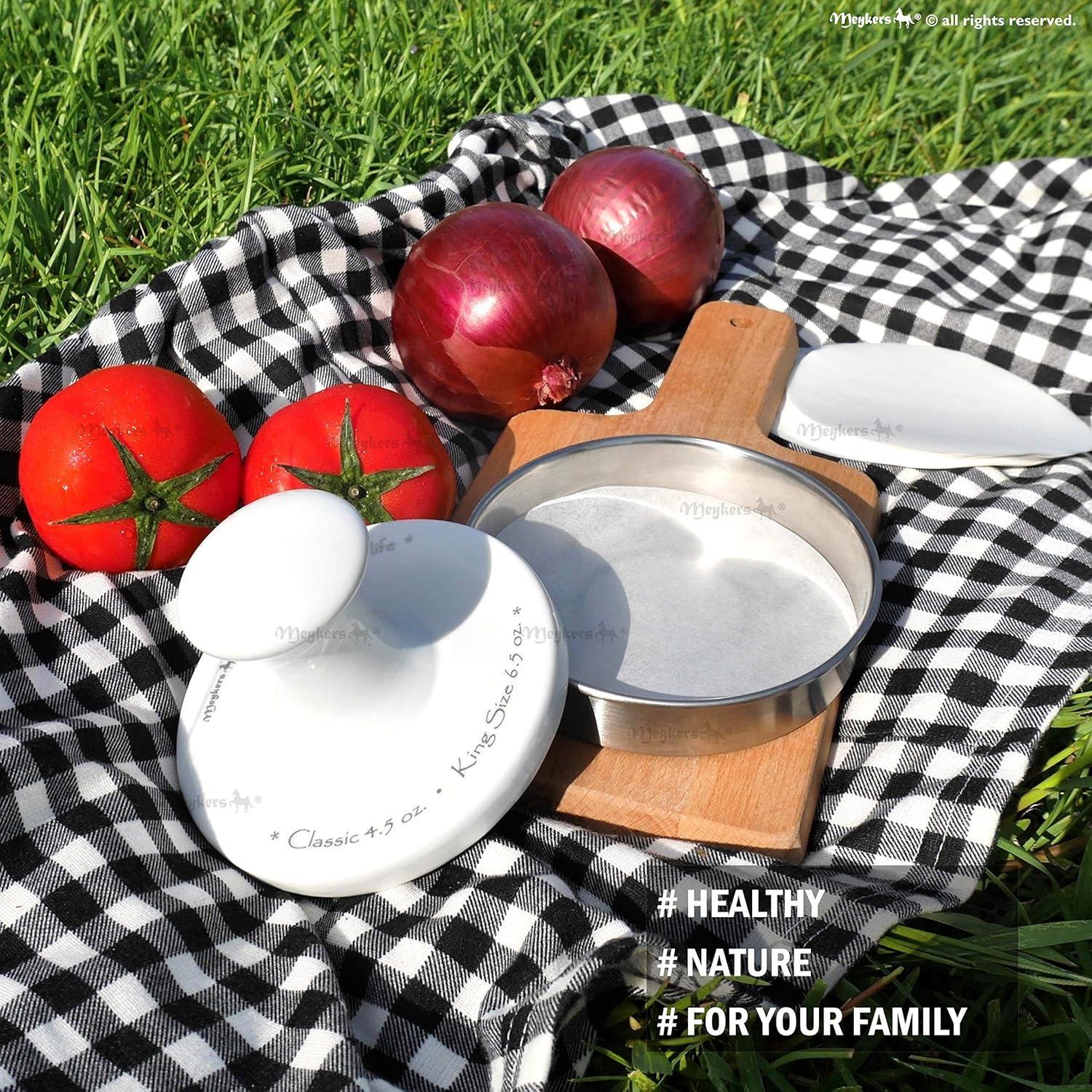 Prensa de Hamburguesas Meykers 5" Acero Inoxidable con 100 Papeles