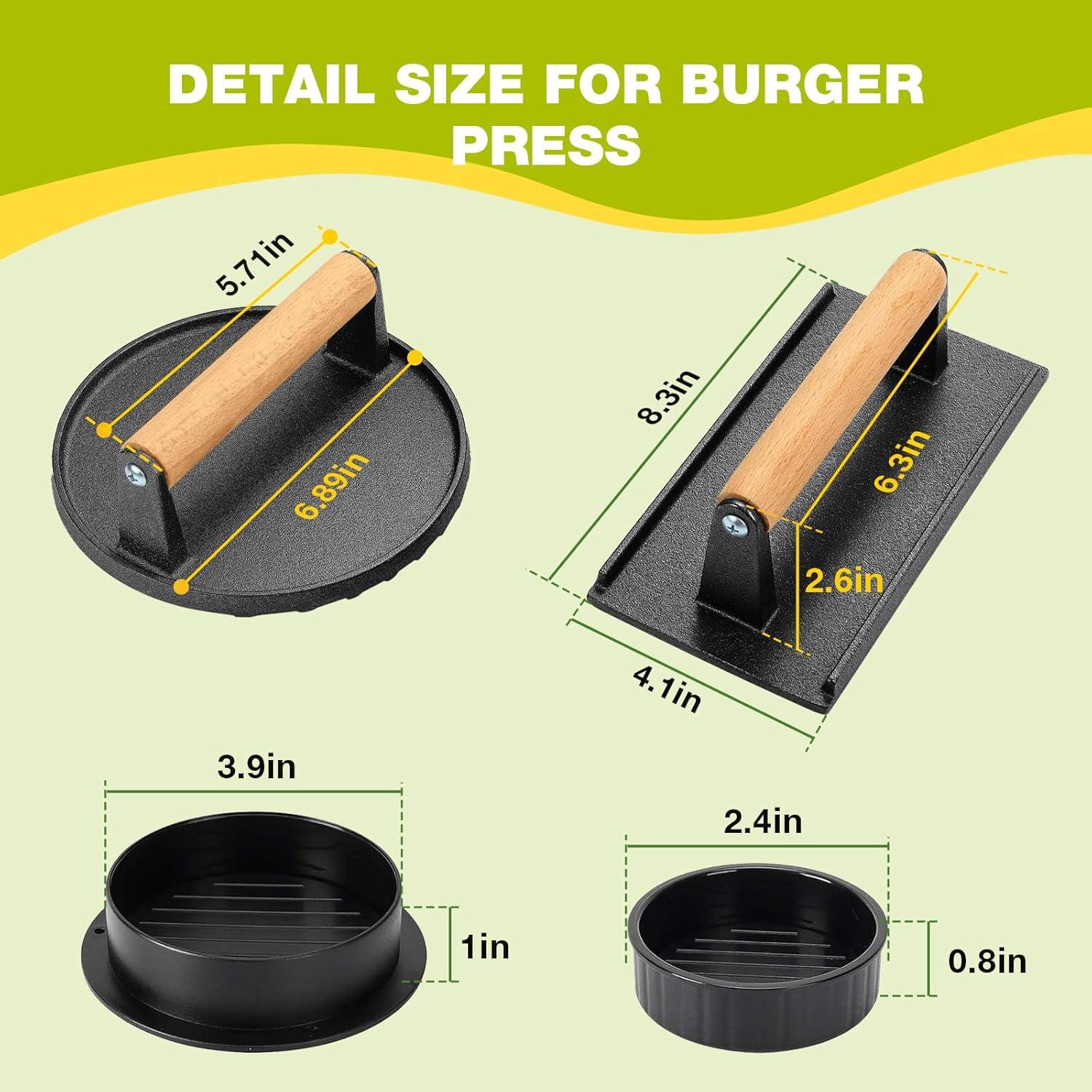 Kit de Prensa para Hamburguesas Fervidus 3 Piezas Hierro Fundido