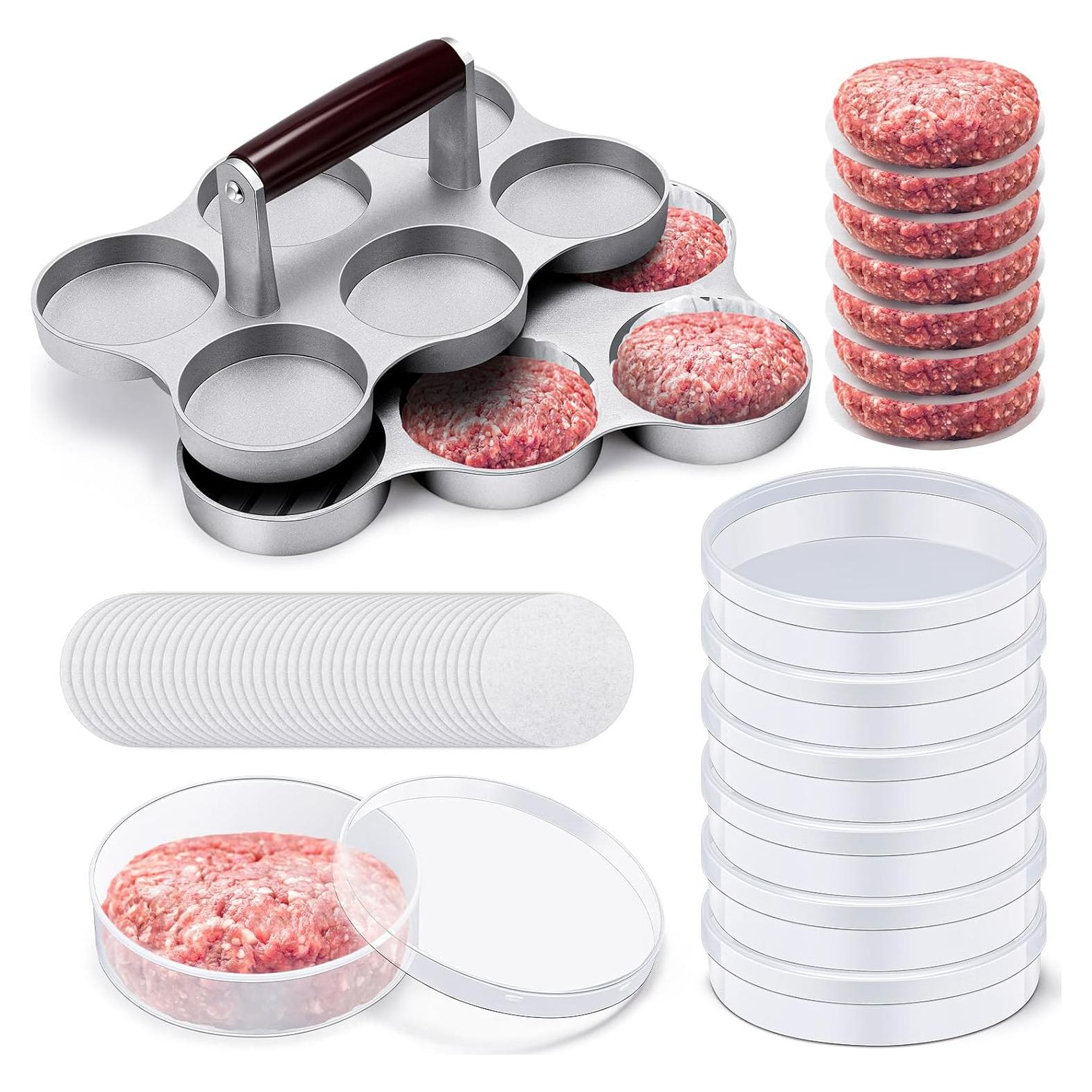 Prensa de Mini Hamburguesas Reallnaive con 200 Papeles y 6 Contenedores