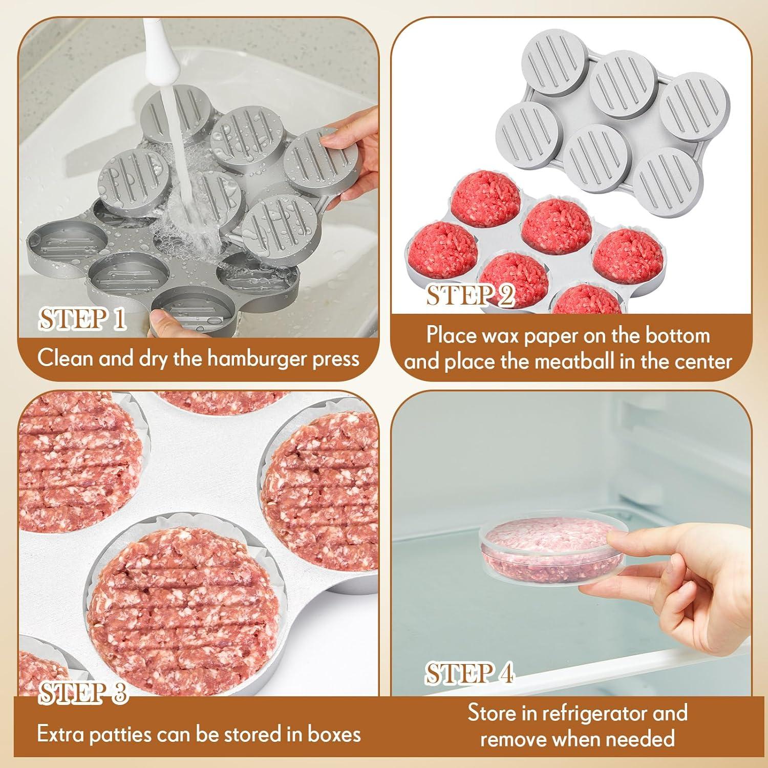 Prensa de Mini Hamburguesas Reallnaive con 200 Papeles y 6 Contenedores