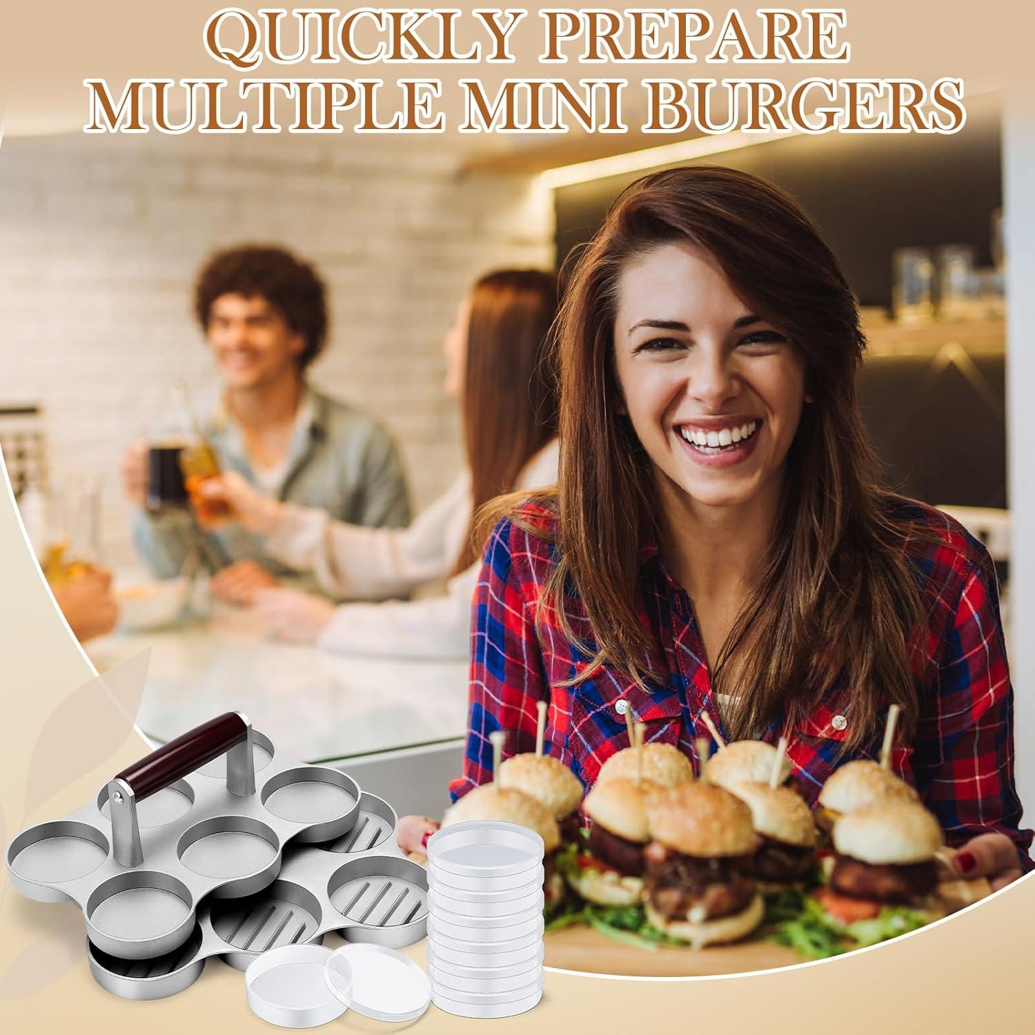 Prensa de Mini Hamburguesas Reallnaive con 200 Papeles y 6 Contenedores