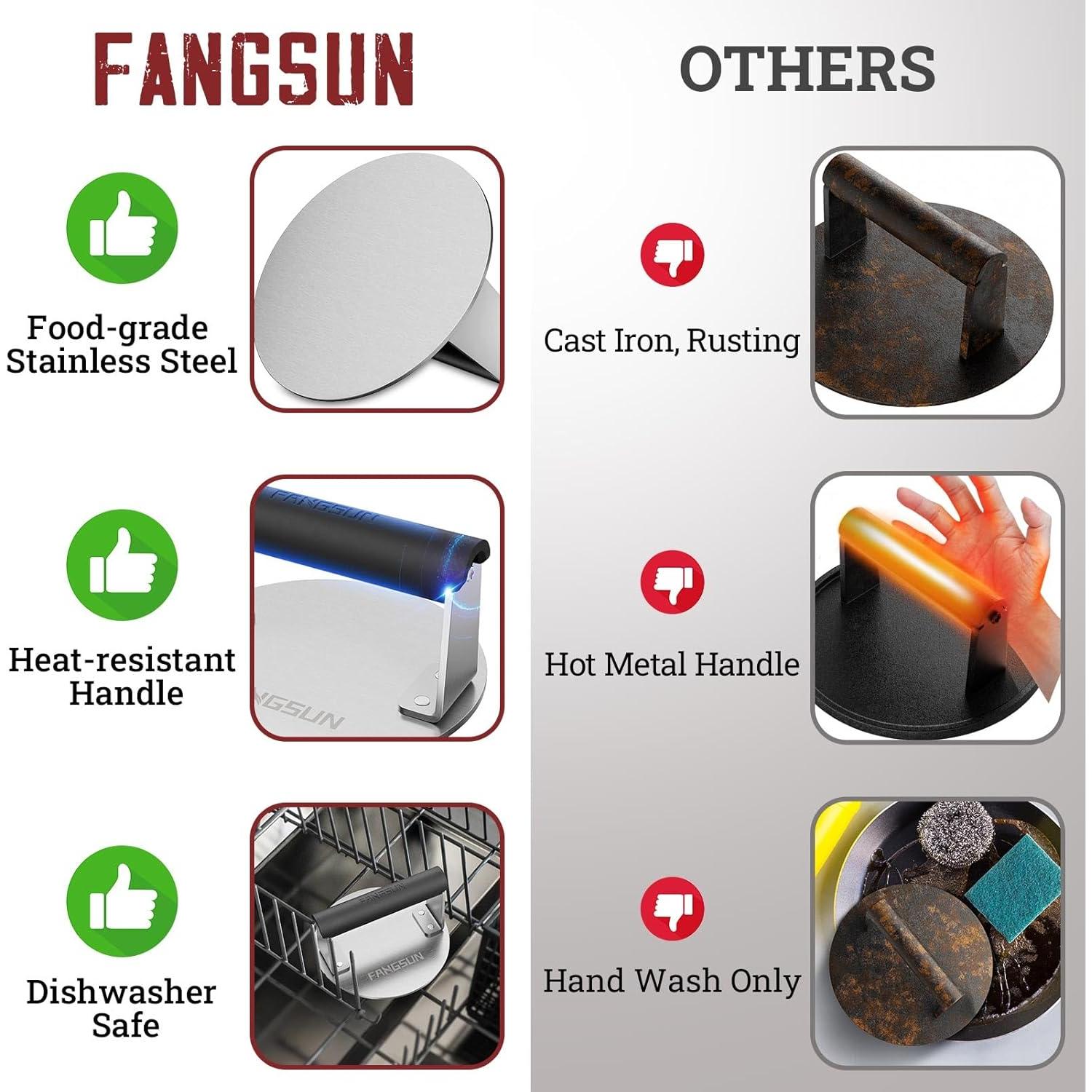 Prensa de Hamburguesas FANGSUN 15cm Acero Inoxidable Antiadherente