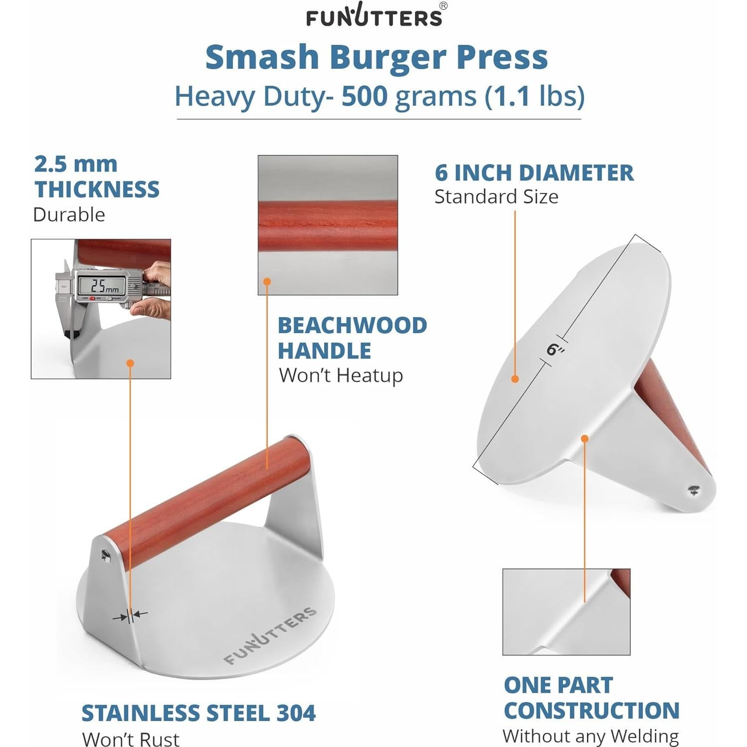 Prensa para Hamburguesas Funutters 6" Acero Inoxidable 304