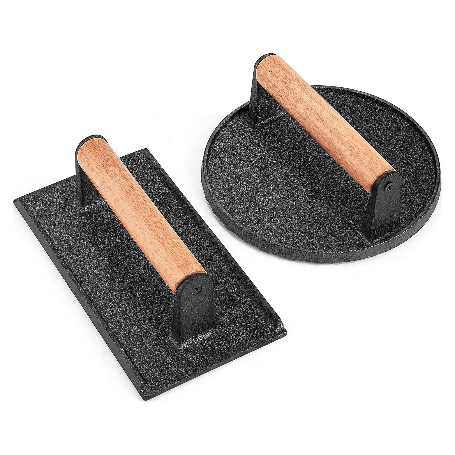 Prensa de Hamburguesas y Tocino Leonyo 2 Pcs Hierro Fundido