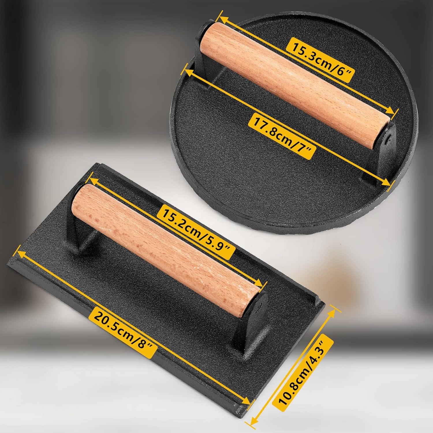 Prensa de Hamburguesas y Tocino Leonyo 2 Pcs Hierro Fundido