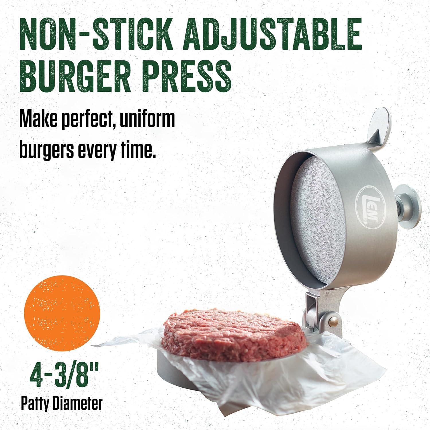 Prensa de Hamburguesas Ajustable LEM 534 Antiadherente 11.1 cm