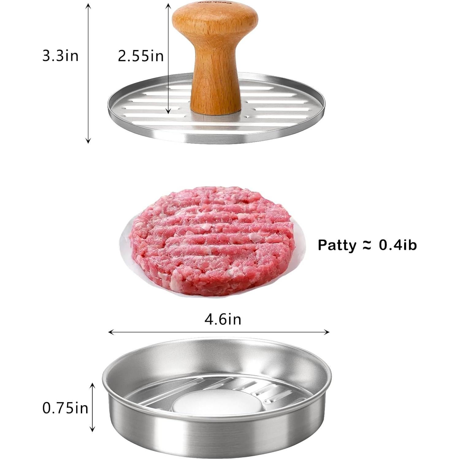 Prensa de Hamburguesas Acero Inoxidable Cook Guy 13.34 cm Antiadherente
