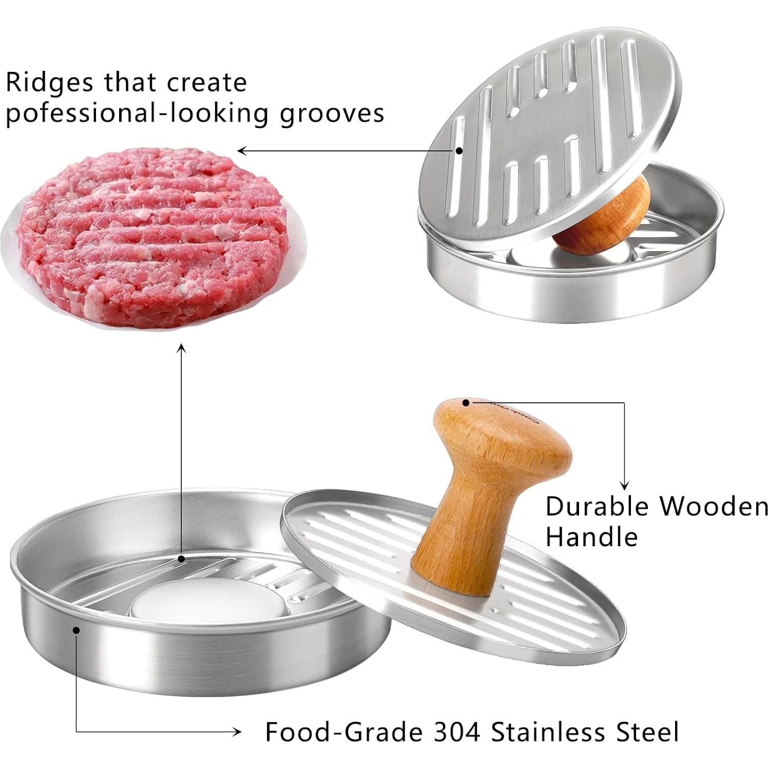 Prensa de Hamburguesas Acero Inoxidable Cook Guy 13.34 cm Antiadherente