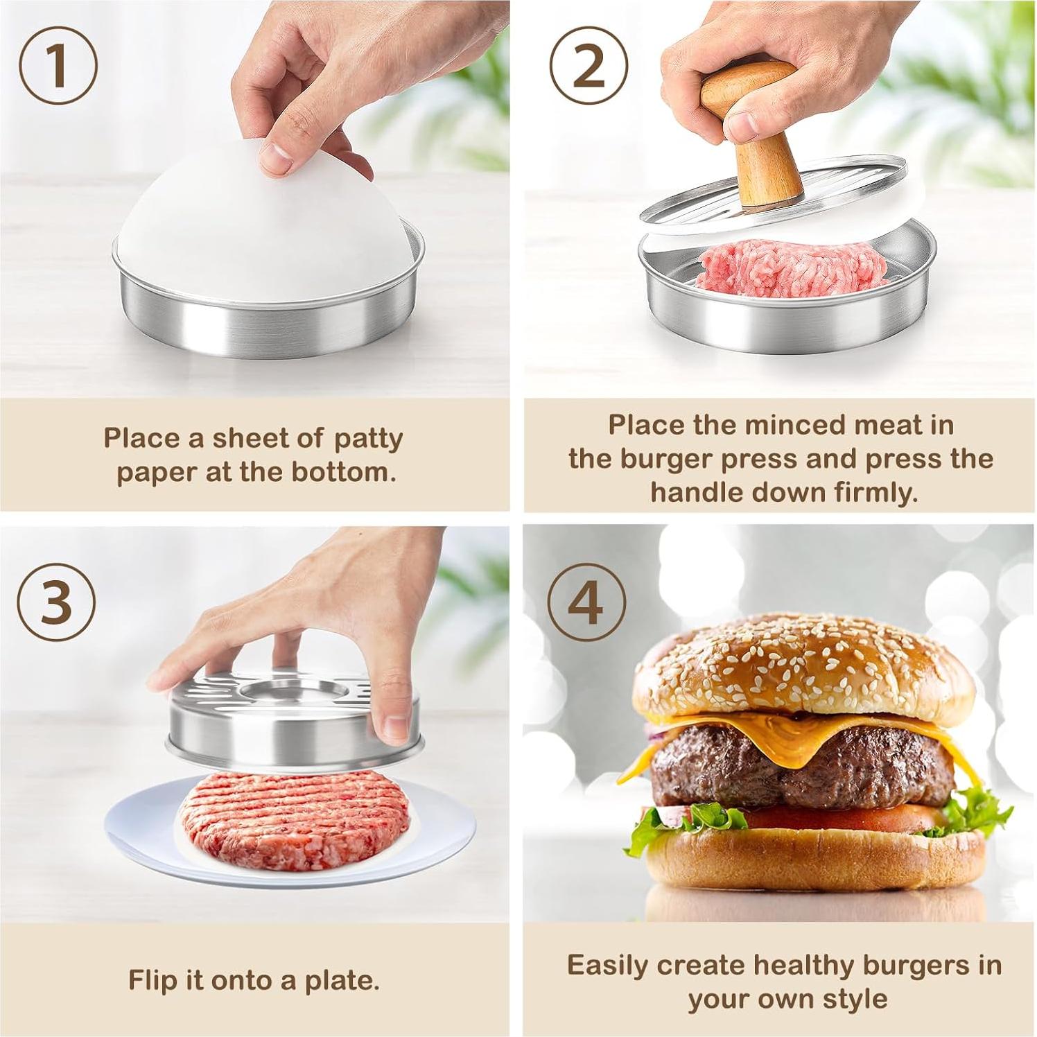 Prensa de Hamburguesas Acero Inoxidable Cook Guy 13.34 cm Antiadherente