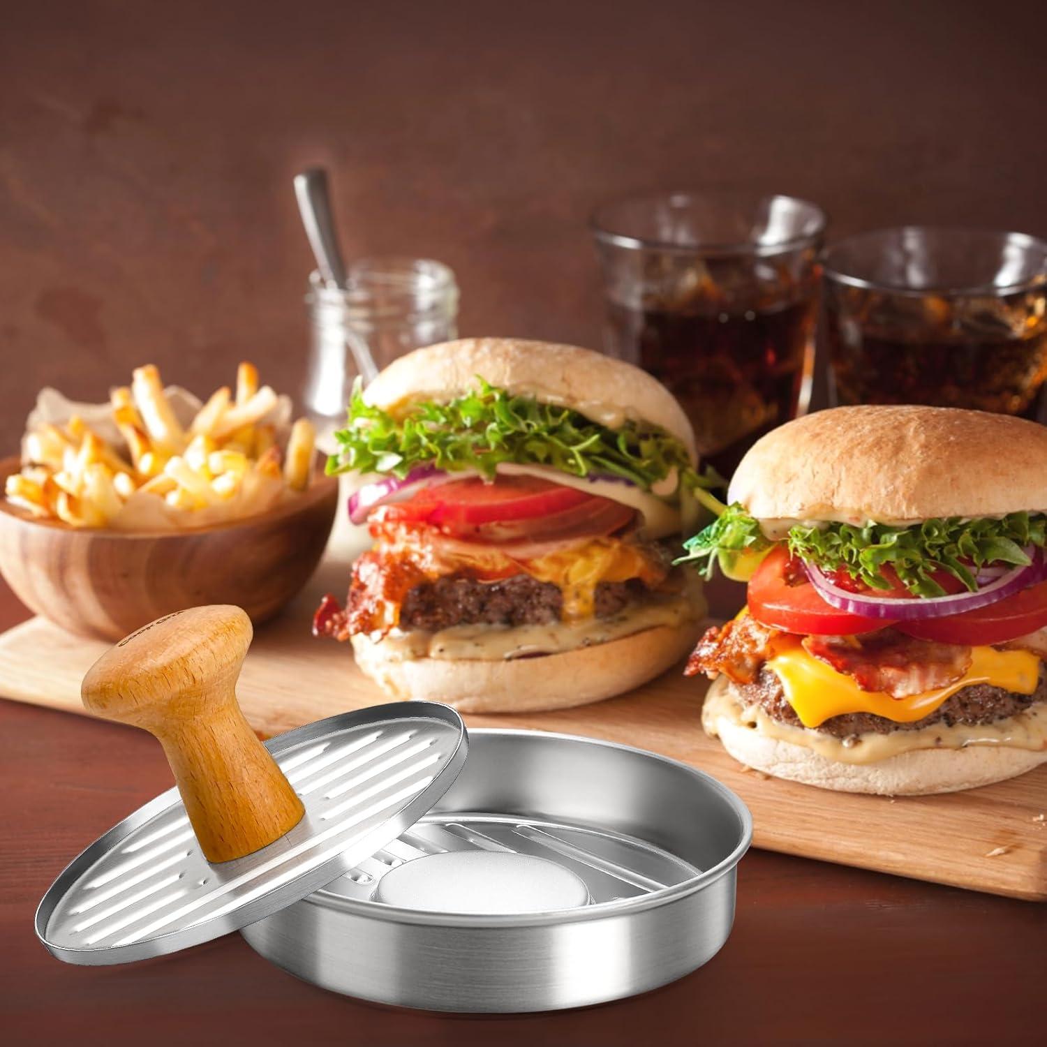Prensa de Hamburguesas Acero Inoxidable Cook Guy 13.34 cm Antiadherente