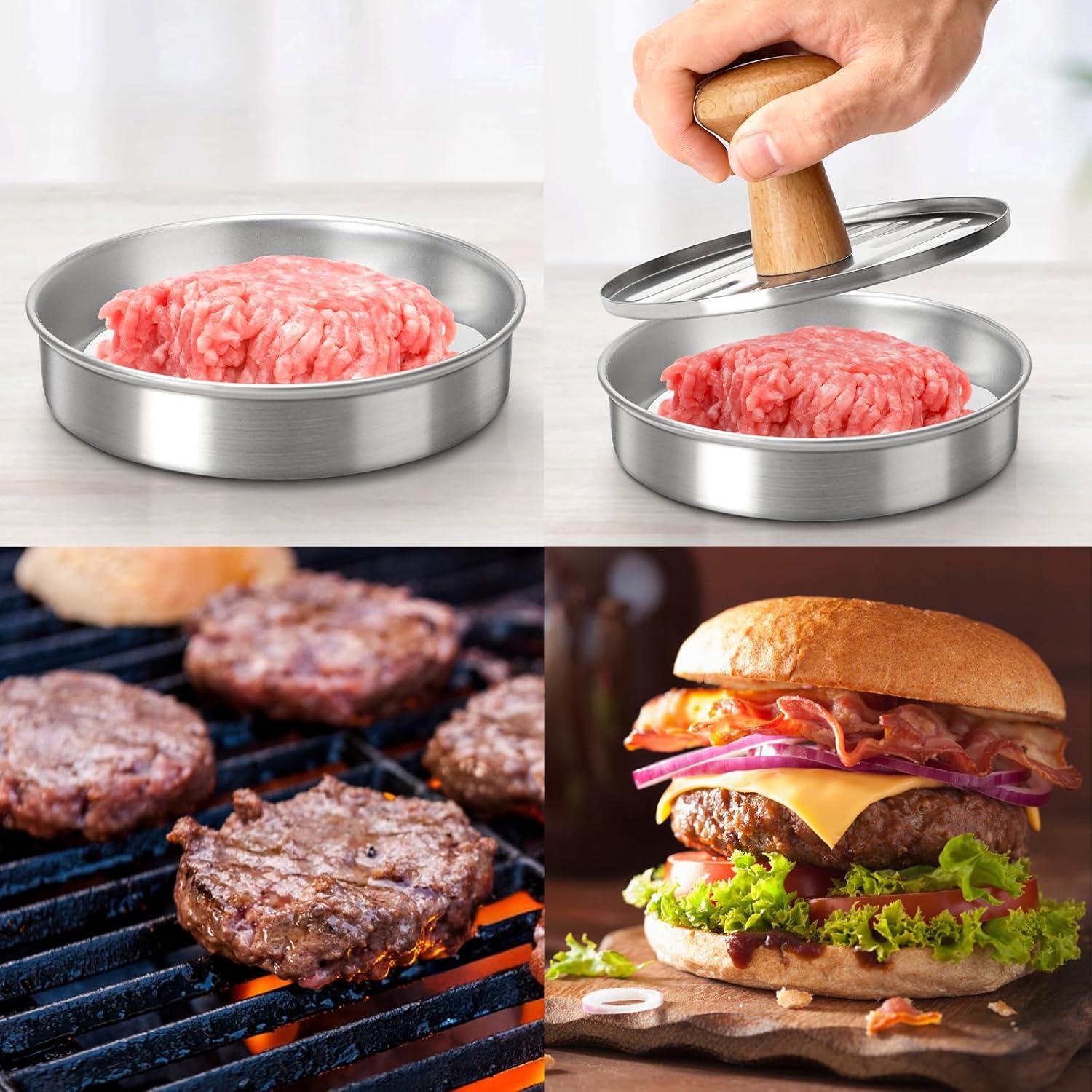 Prensa de Hamburguesas Acero Inoxidable Cook Guy 13.34 cm Antiadherente