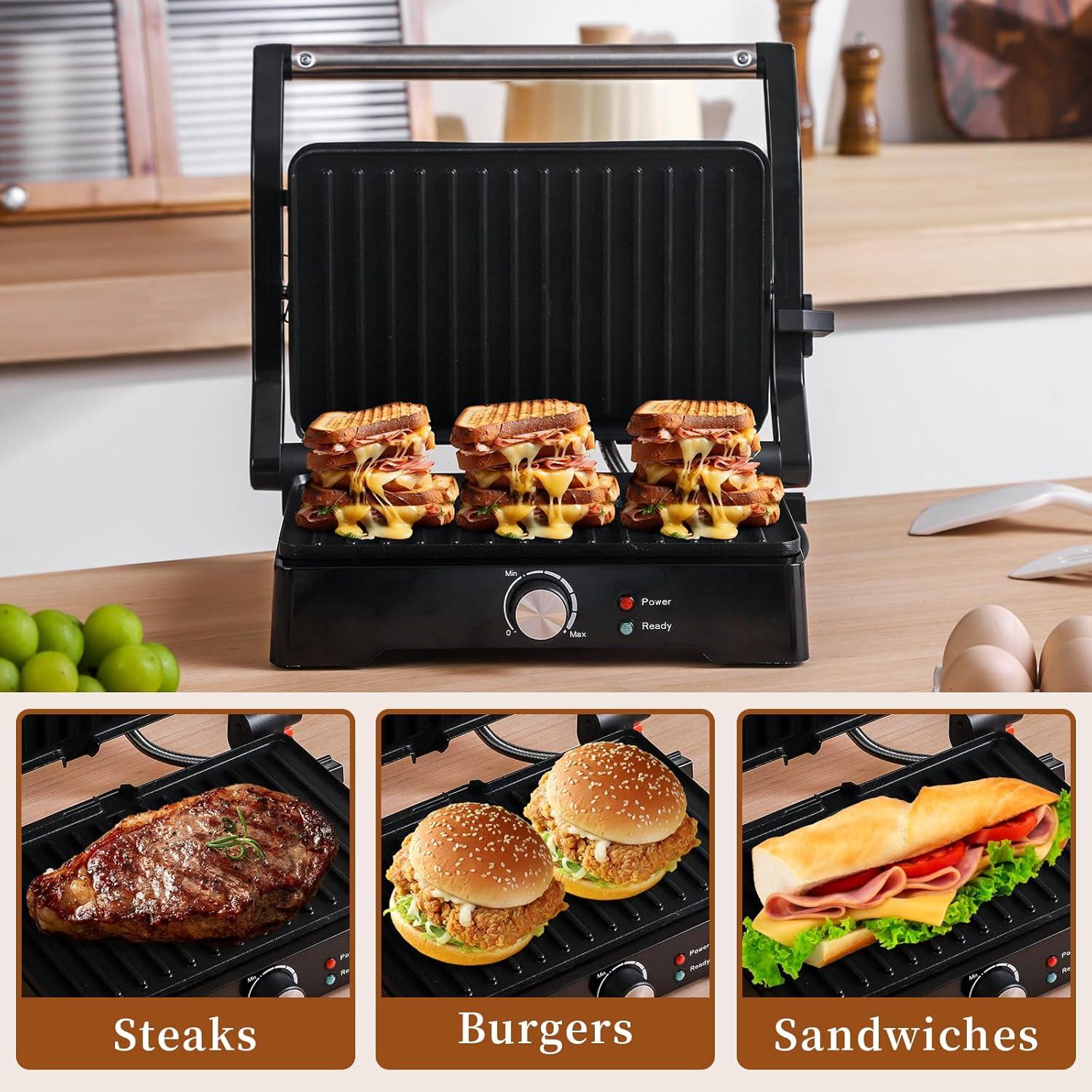 Prensa Panini Grill UVFAST JK-308M 3 en 1 Antiadherente Negro