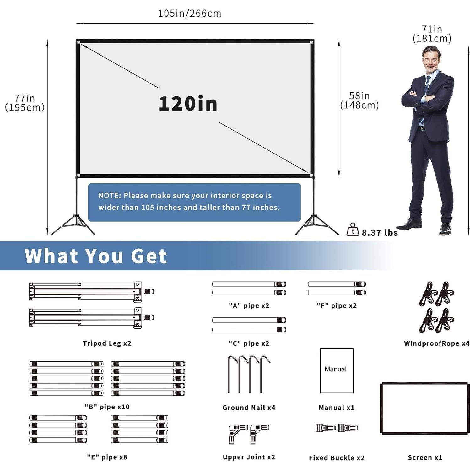 Pantalla de Proyector 120" Visulapex 4K HD Plegable Portátil