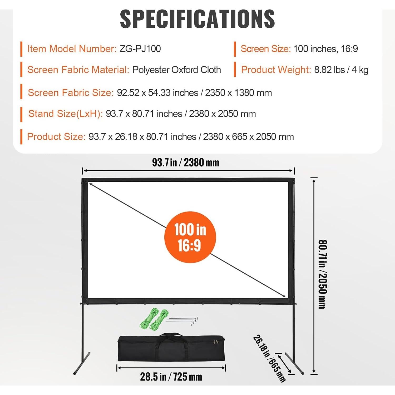 Pantalla de Proyector VEVOR 100" 16:9 HD con Soporte
