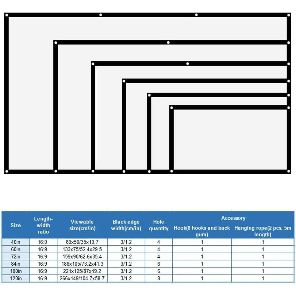 Pantalla de Proyección 102 cm VBESTLIFE Plegable y Portátil