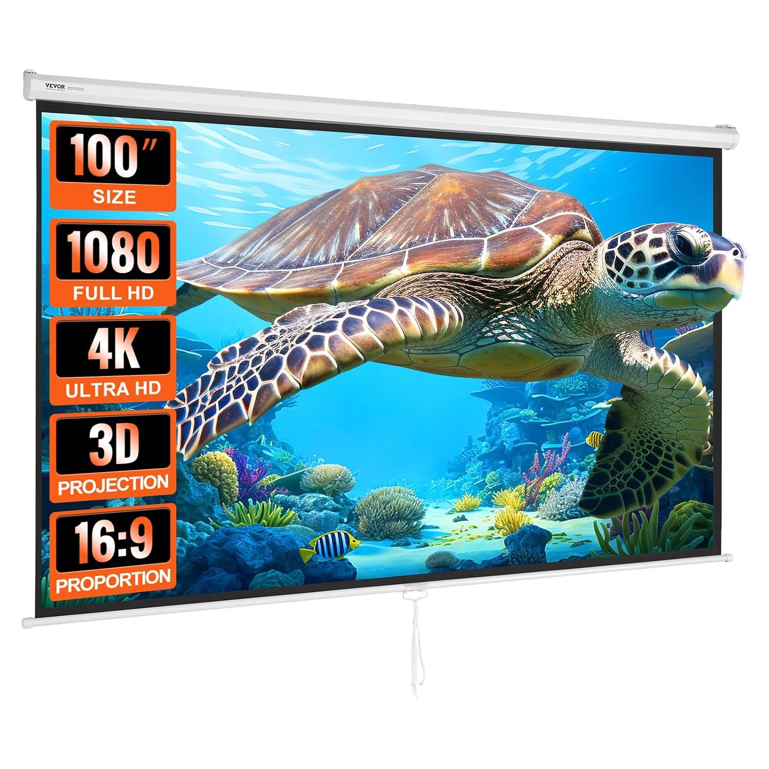 Pantalla de Proyector Manual VEVOR 100" 16:9 4K HD PVC