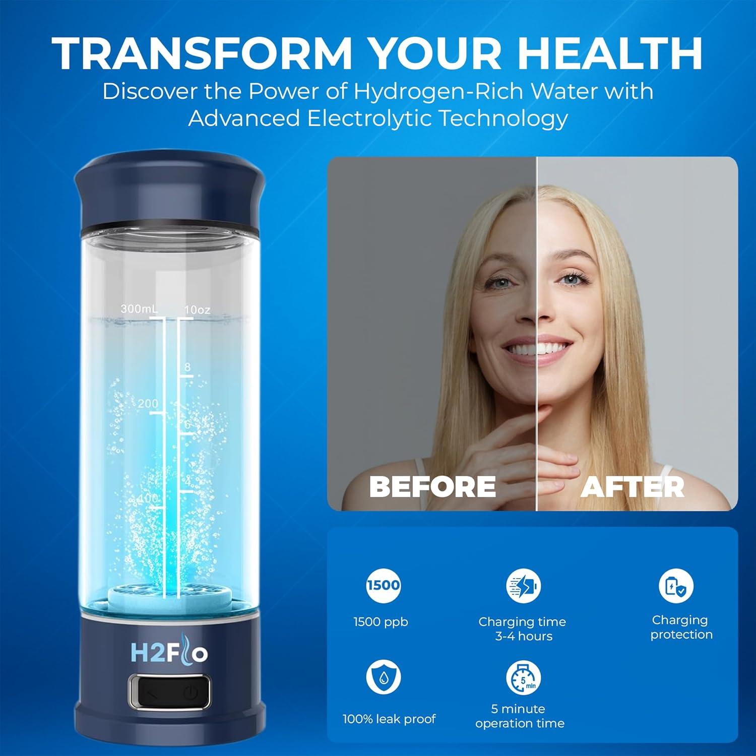 Botella de Agua H2Flo - Generador de Hidrógeno Portátil USB