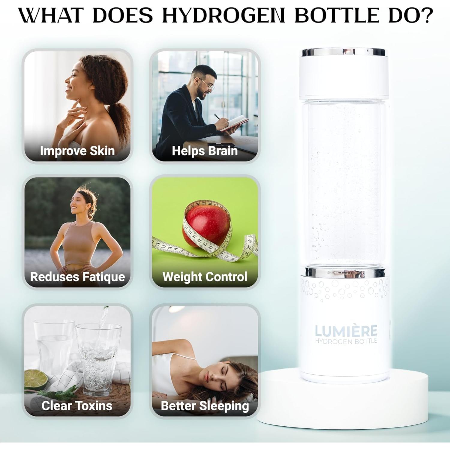 Botella de Agua Hidrógeno HydroHealth Blanca 250ml - Ionizadora Portátil