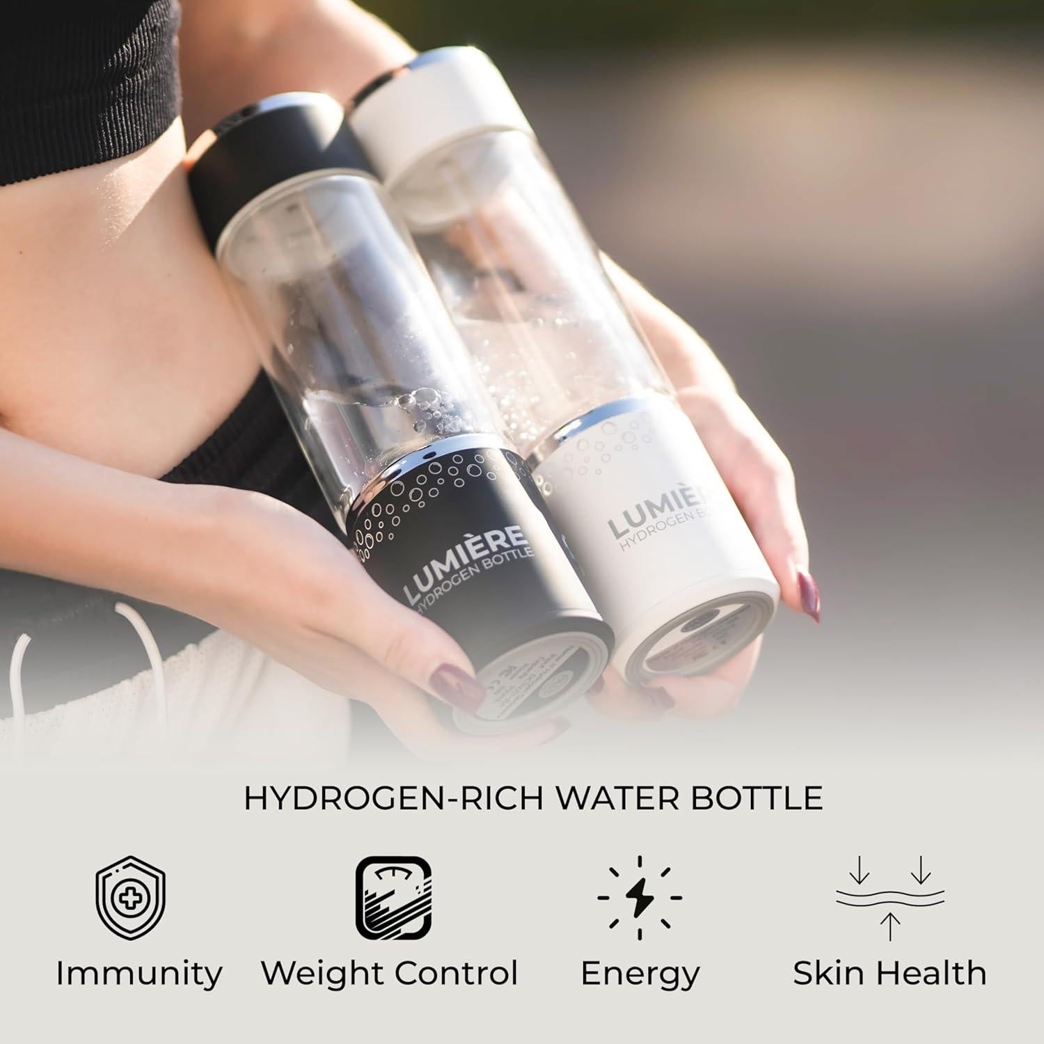 Botella de Agua Hidrógeno HydroHealth Blanca 250ml - Ionizadora Portátil